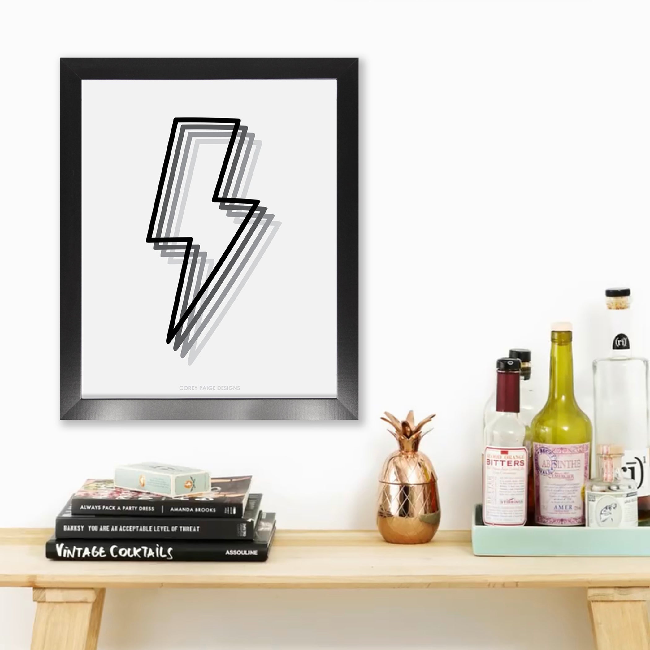 Shadowed Lightning Bolt Framed Print