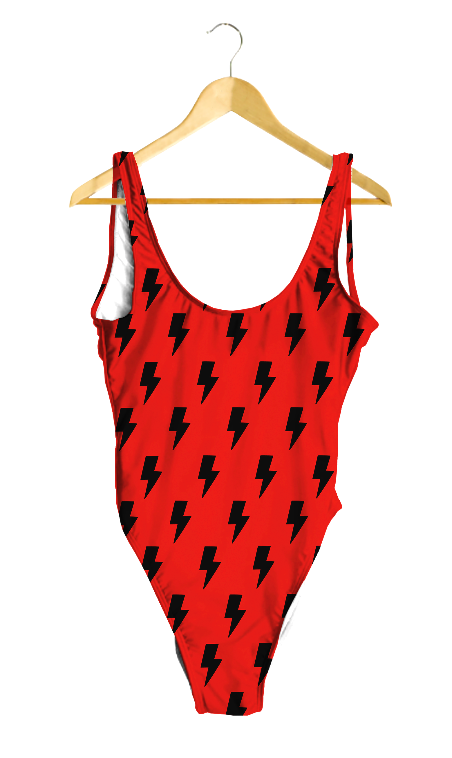 Black Lightning Bolts on Red One-Piece