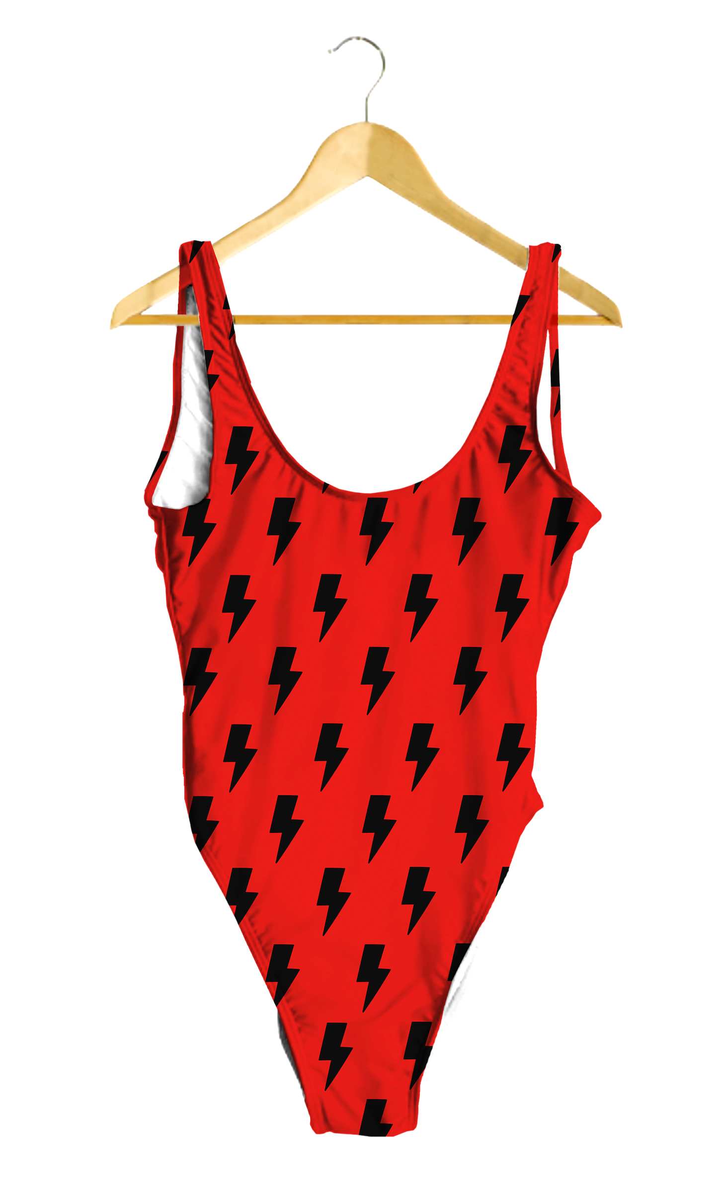 Black Lightning Bolts on Red One-Piece