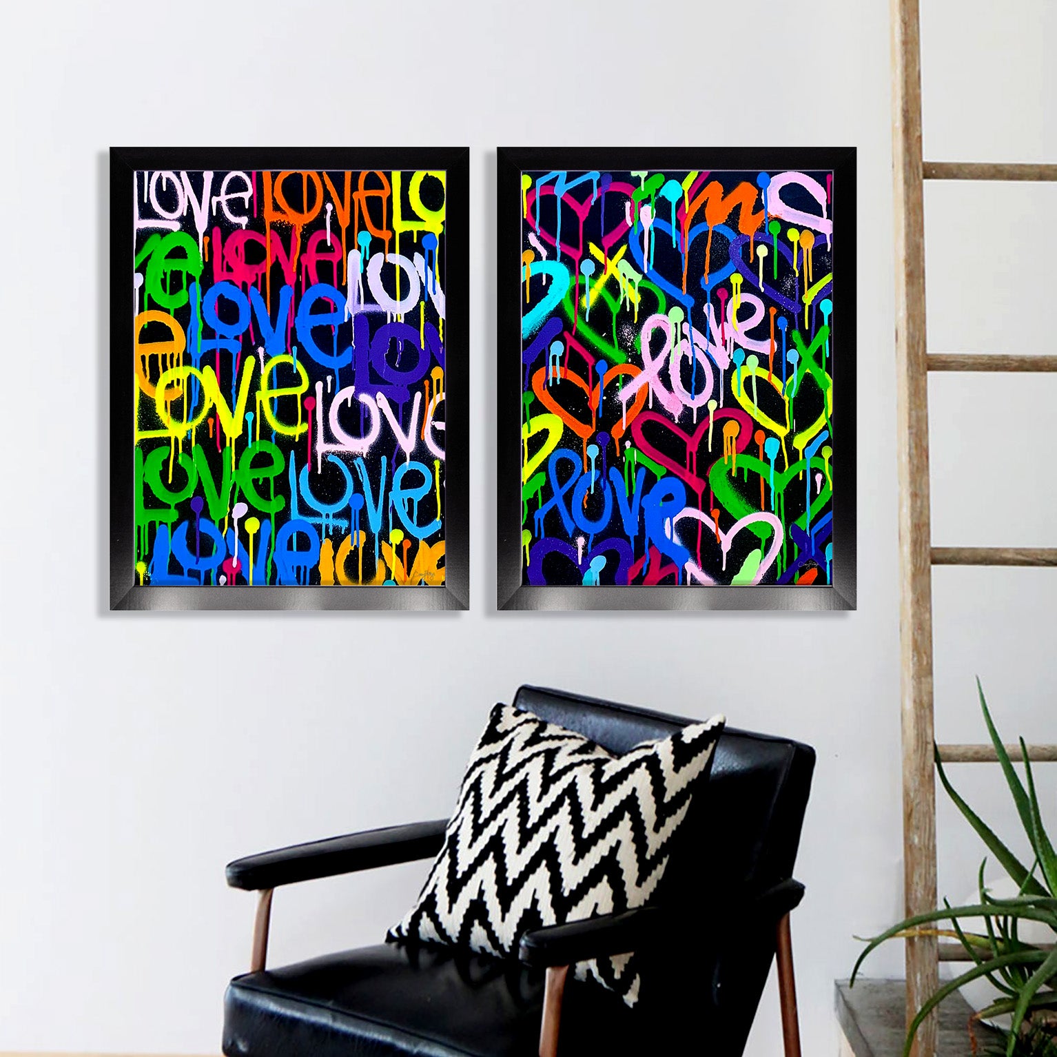 Rainbow & Black Graffiti Love Framed Print