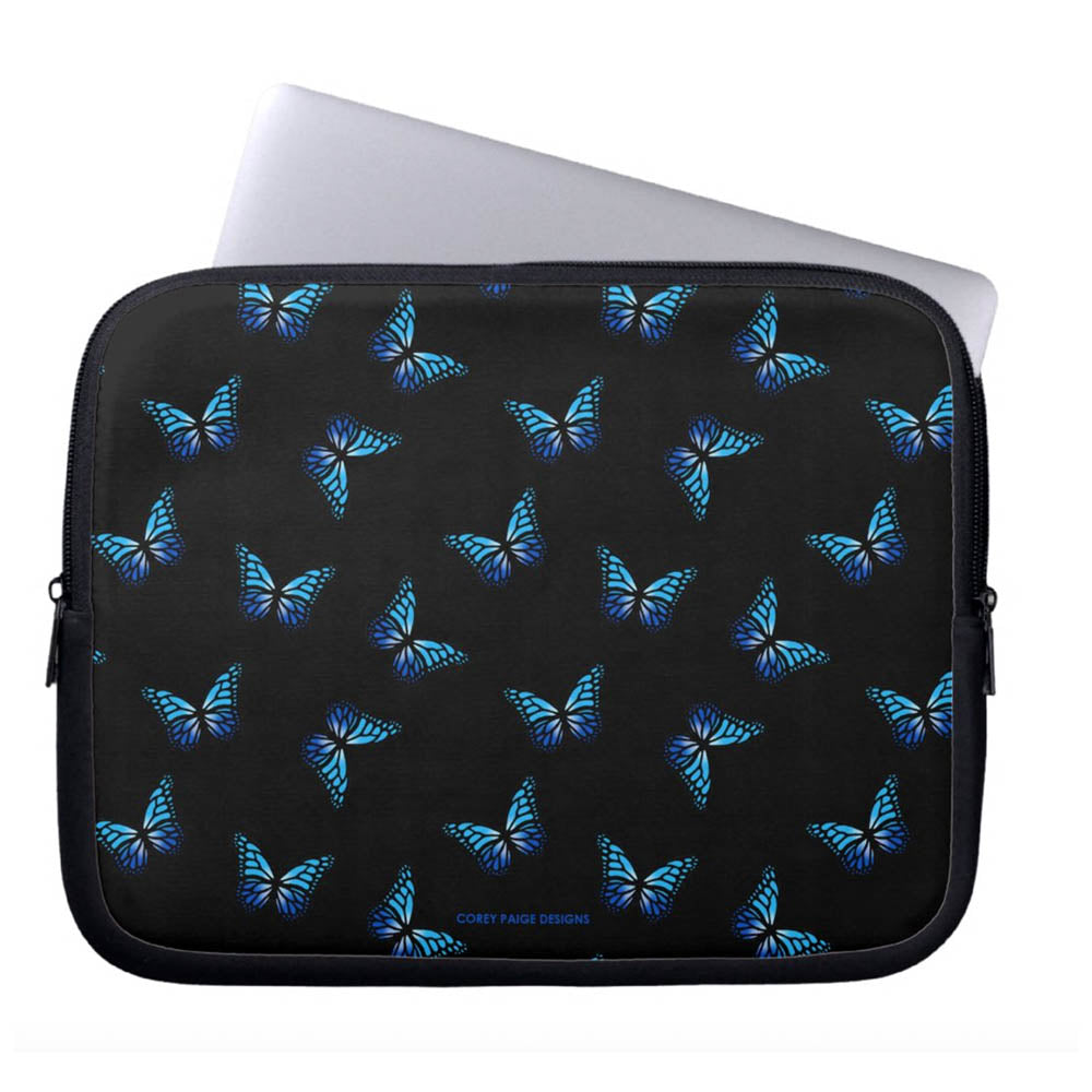 Blue Butterflies Black Laptop Sleeve