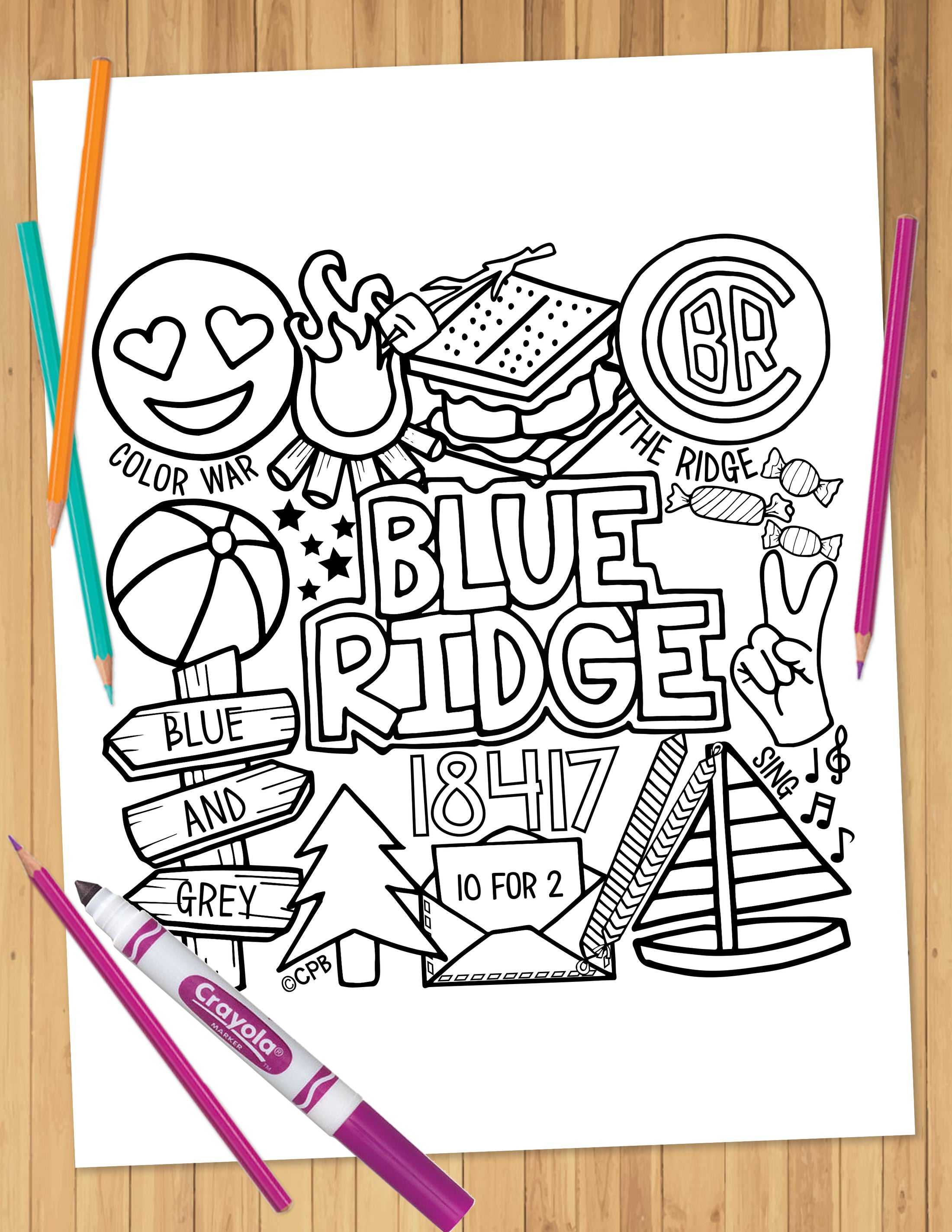 Camp Collage Coloring Sheets