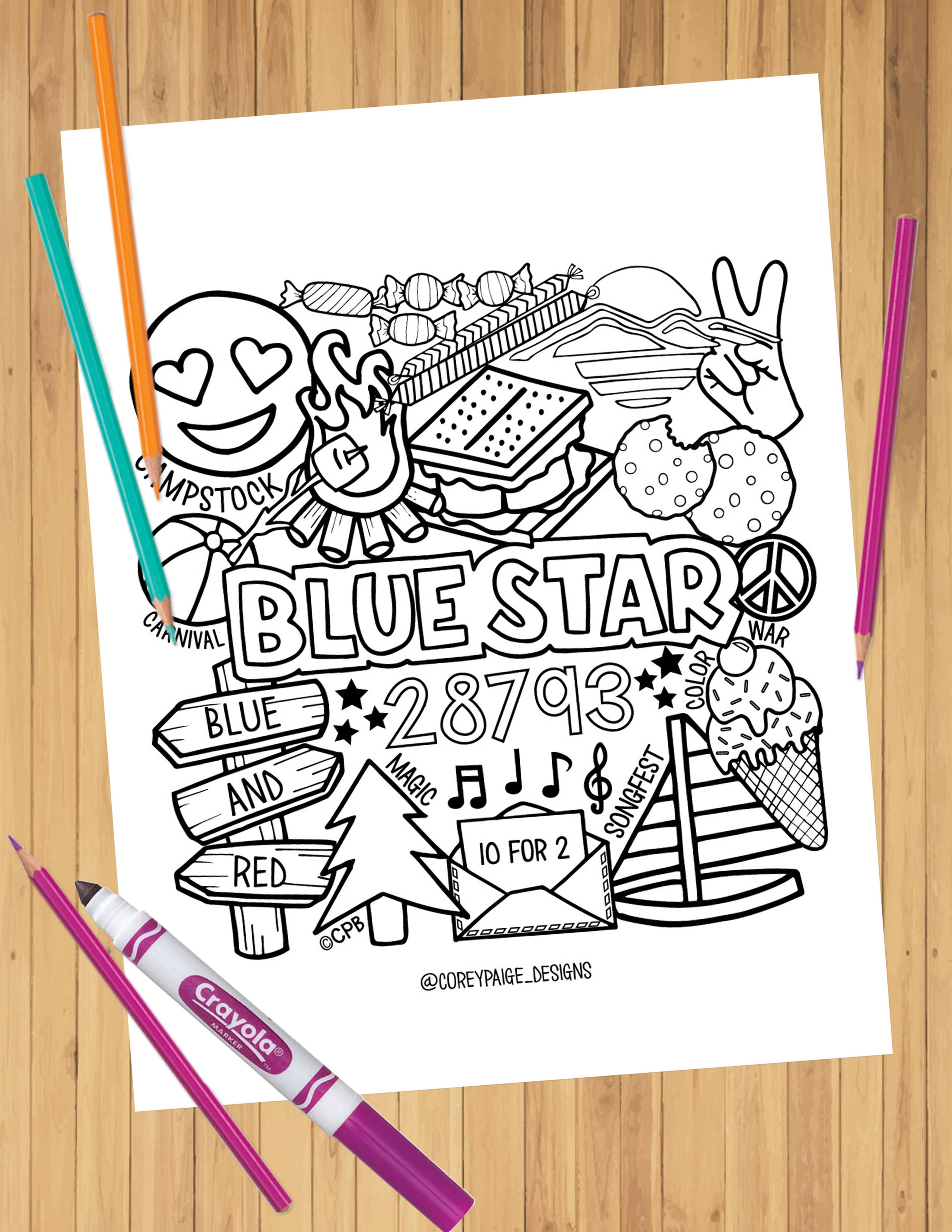 Camp Collage Coloring Sheets