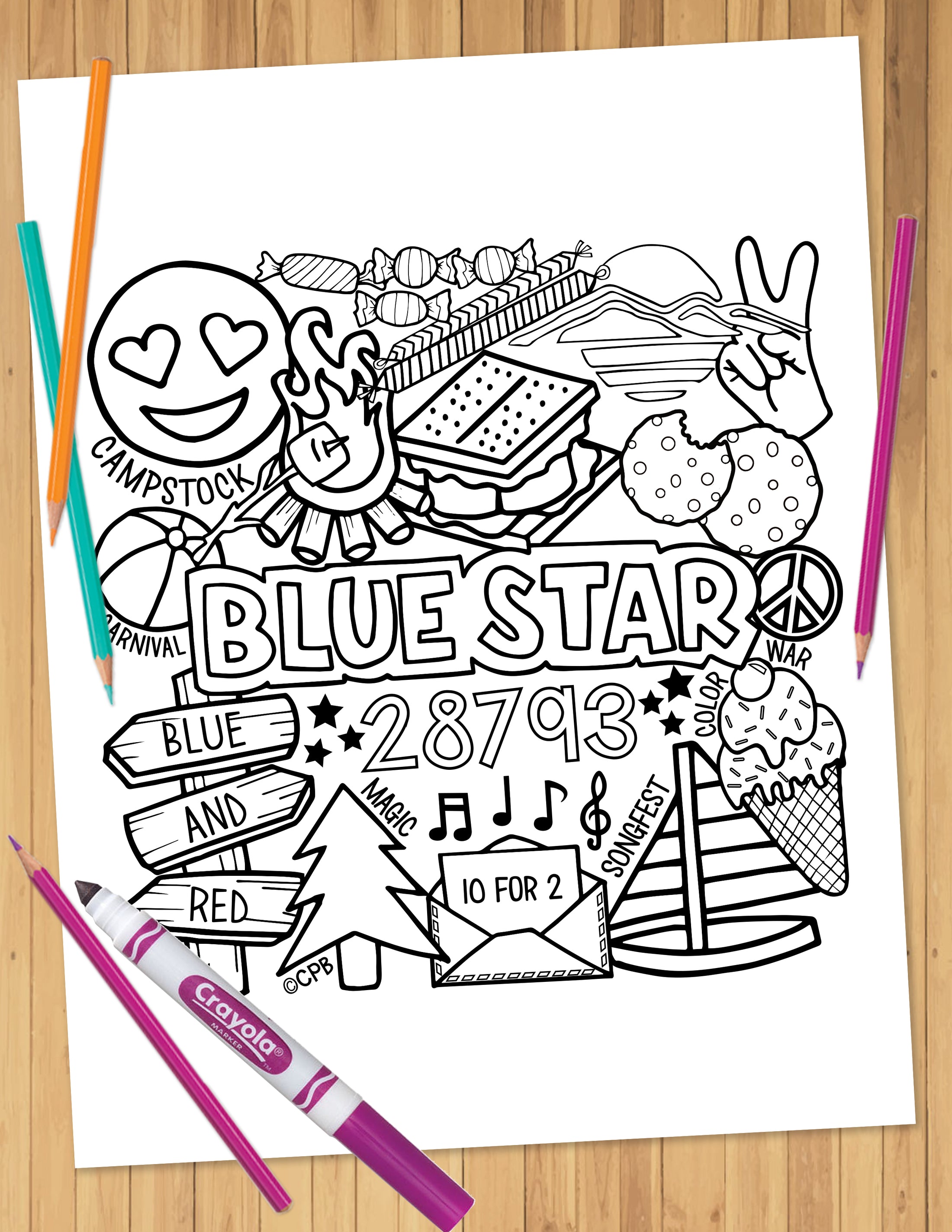 Camp Collage Coloring Sheets