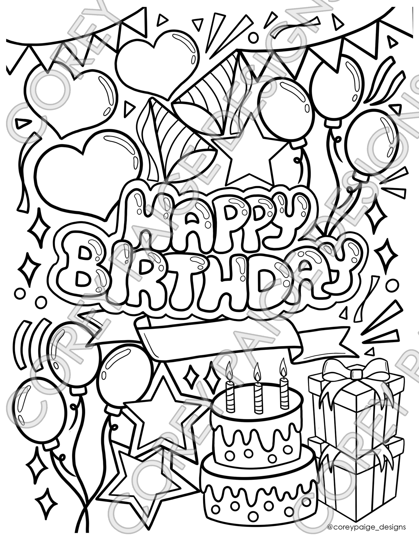 CPD watermarkart happy birthday coloring sheet