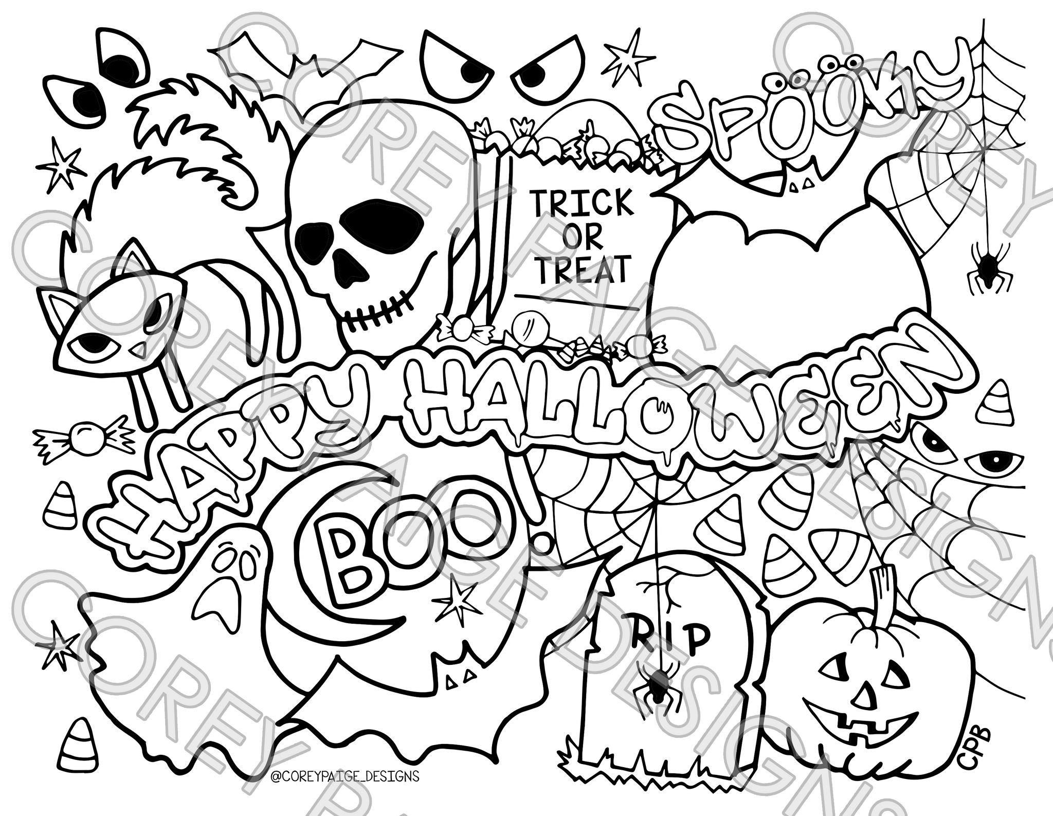 Happy Halloween Coloring Sheet – CoreyPaigeDesigns