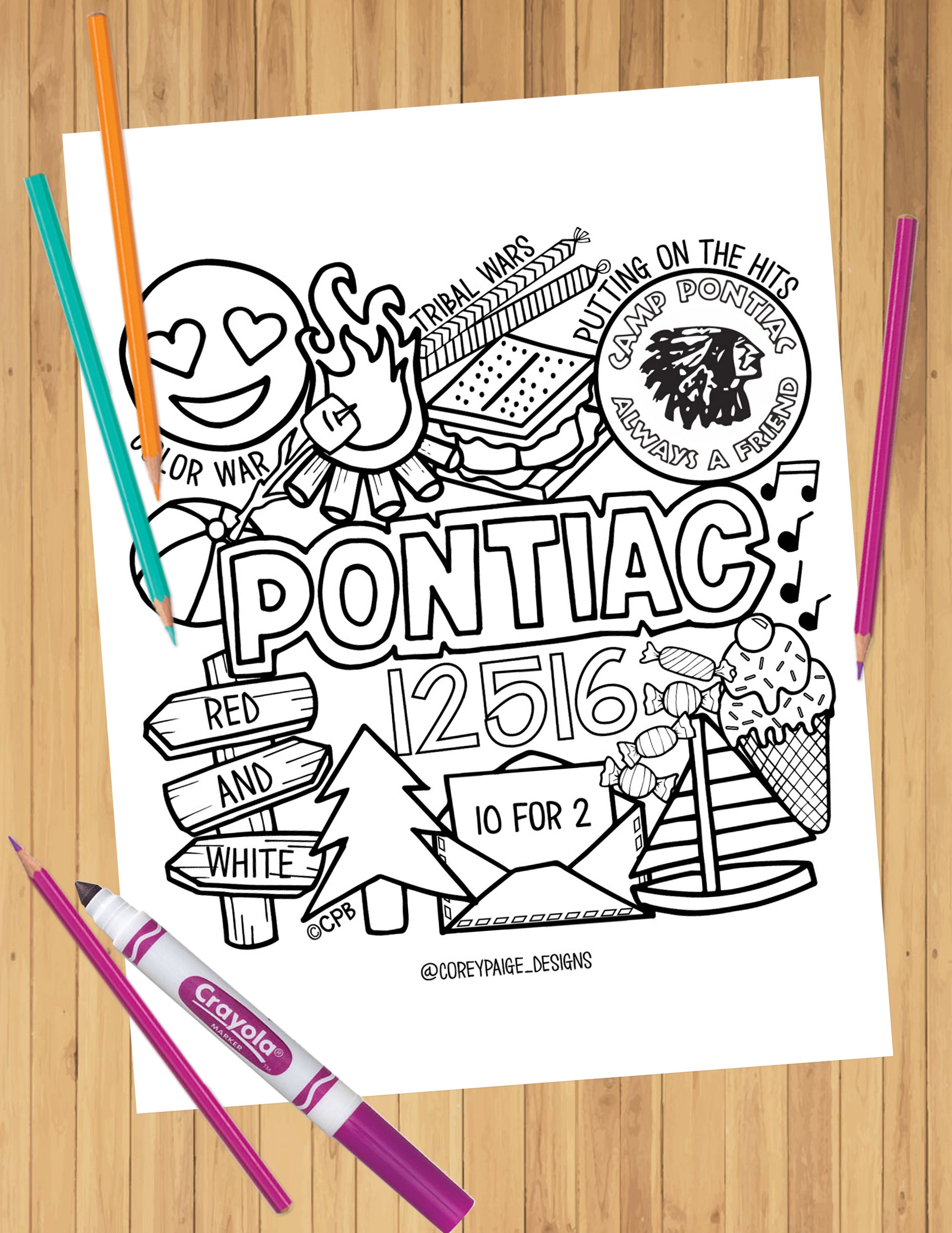 Camp Collage Coloring Sheets