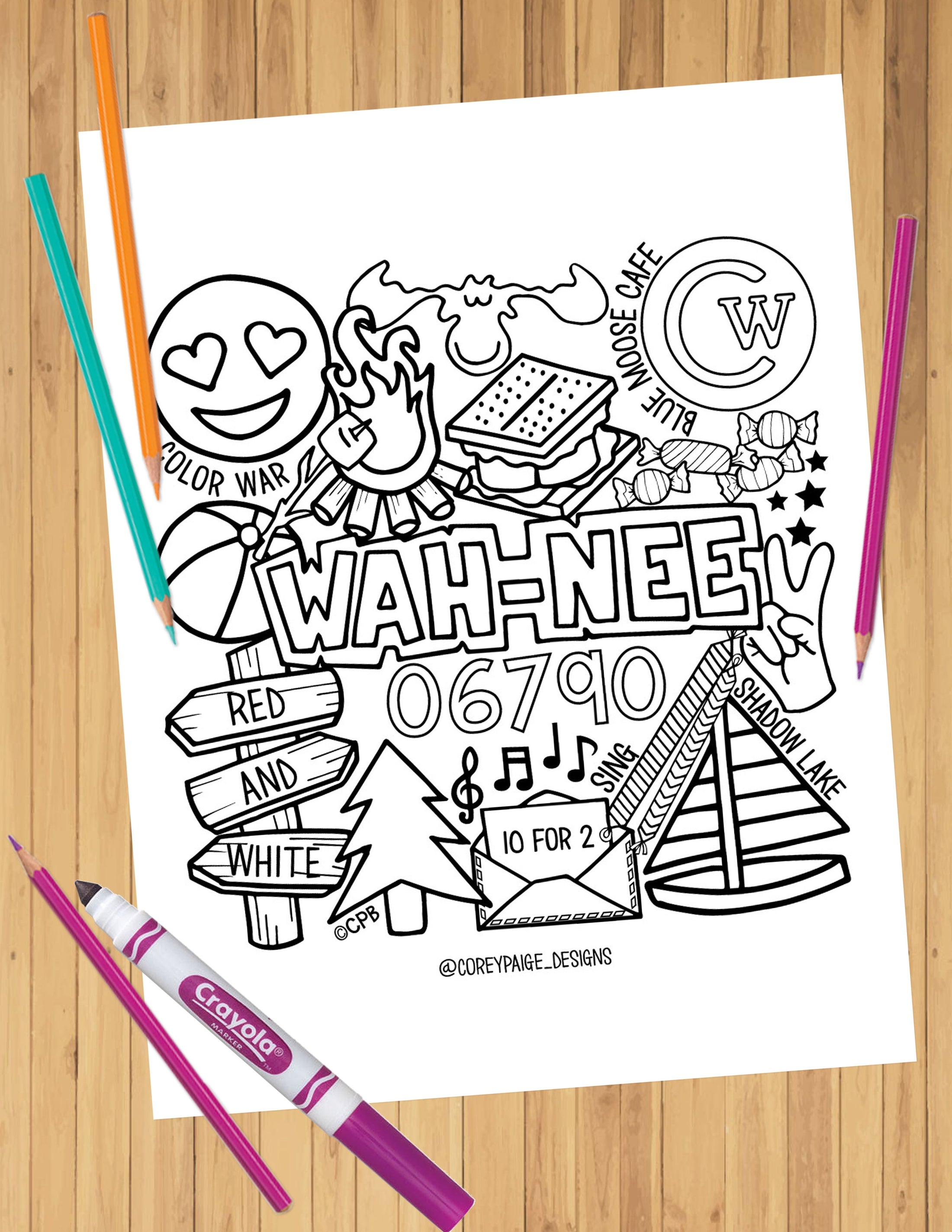 Camp Collage Coloring Sheets