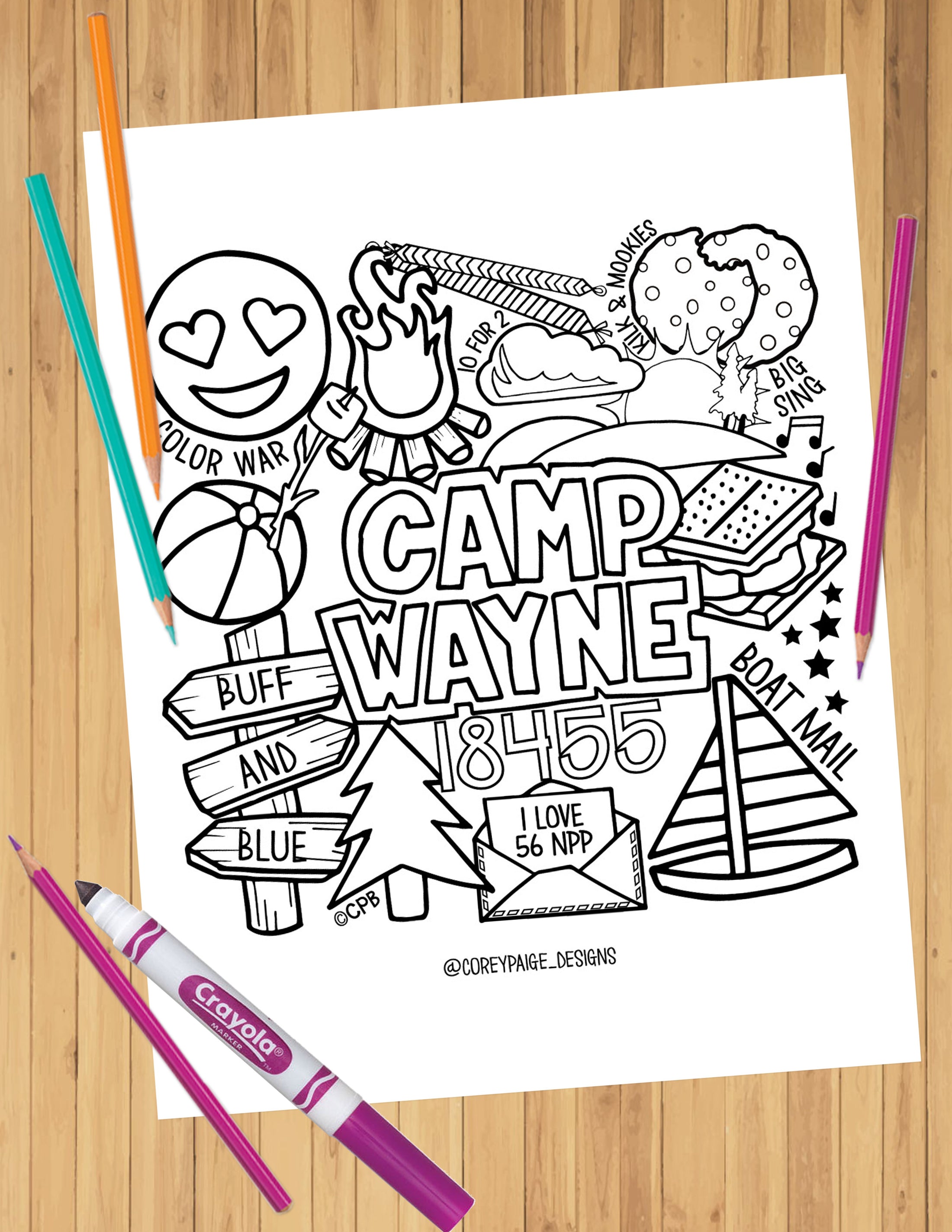 Camp Collage Coloring Sheets