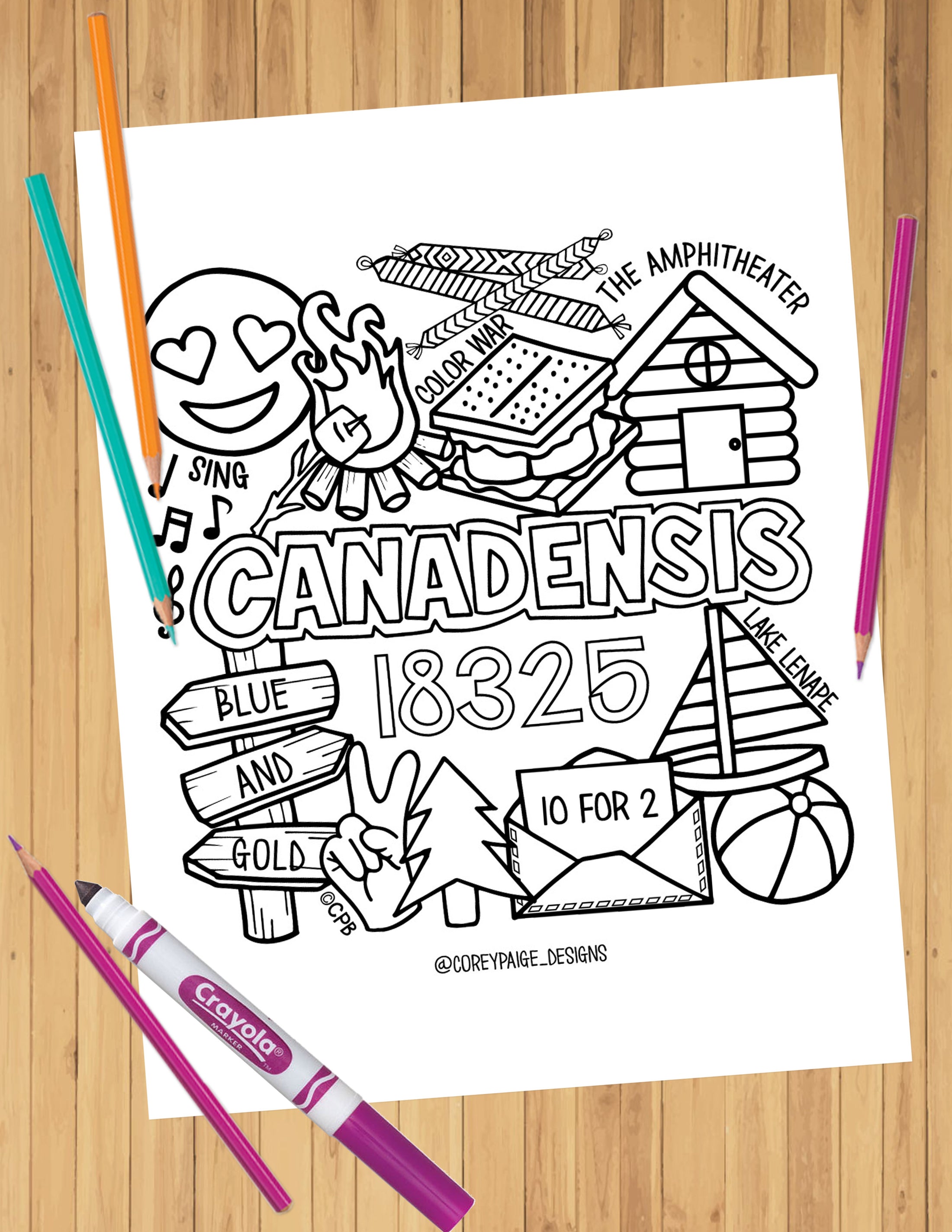 Camp Collage Coloring Sheets