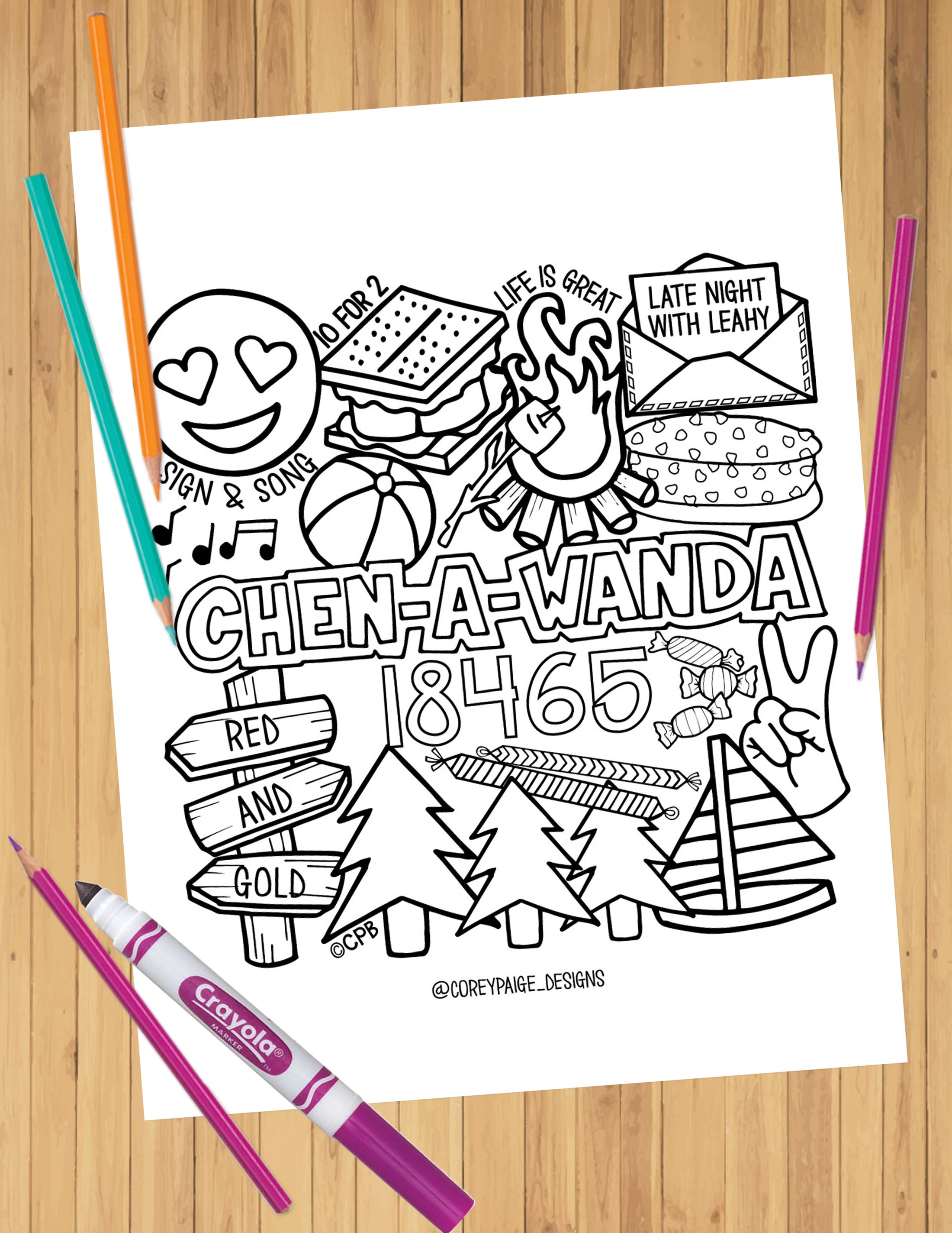 Camp Collage Coloring Sheets