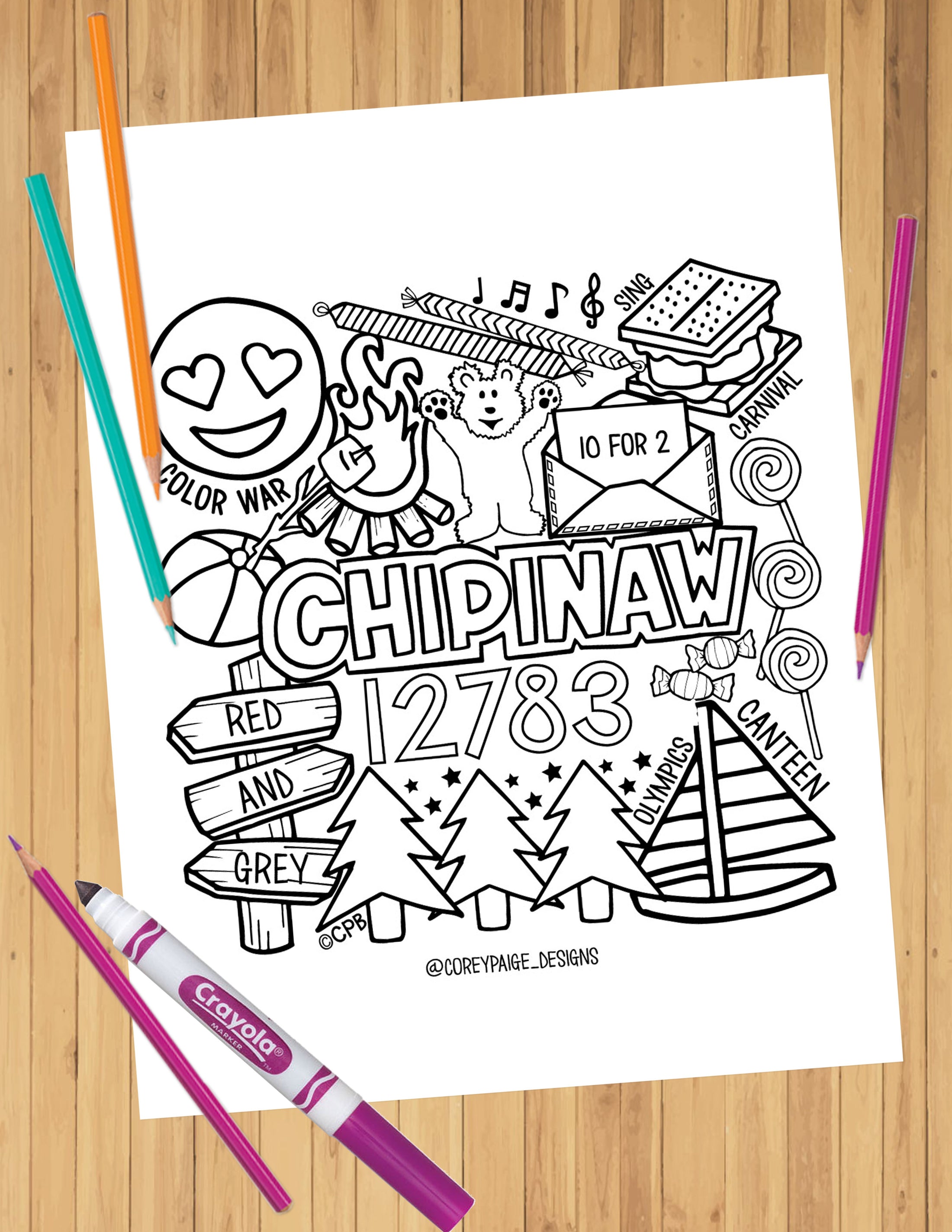 Camp Collage Coloring Sheets
