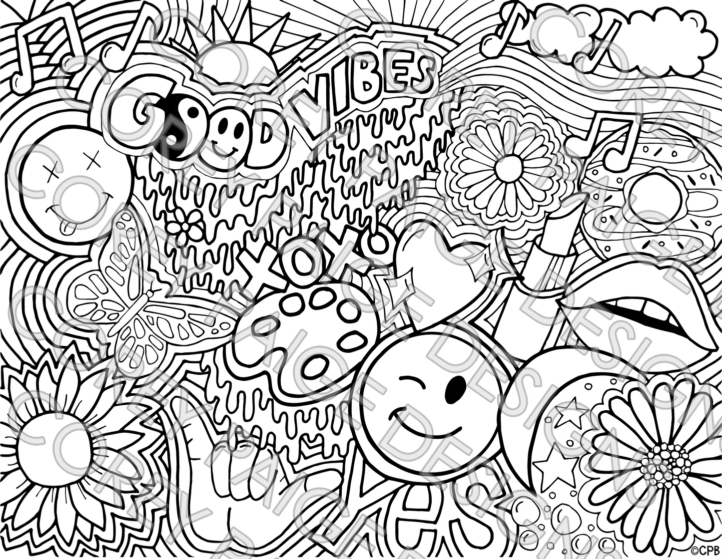 Hippie Collage Coloring Sheet