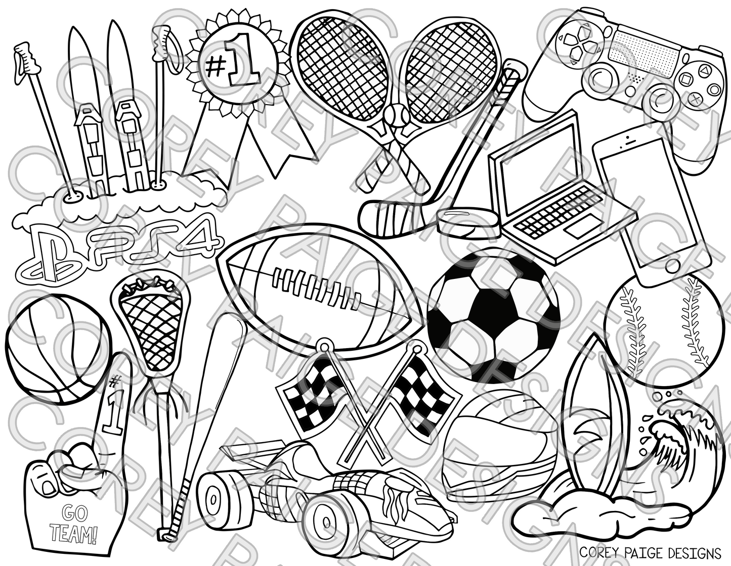 6 Unique Downloadable Sport Note Taking Pages Featuring Coloring Page  Margins-instant Download, Putter Pages, Downloadable Note Taking Paper 