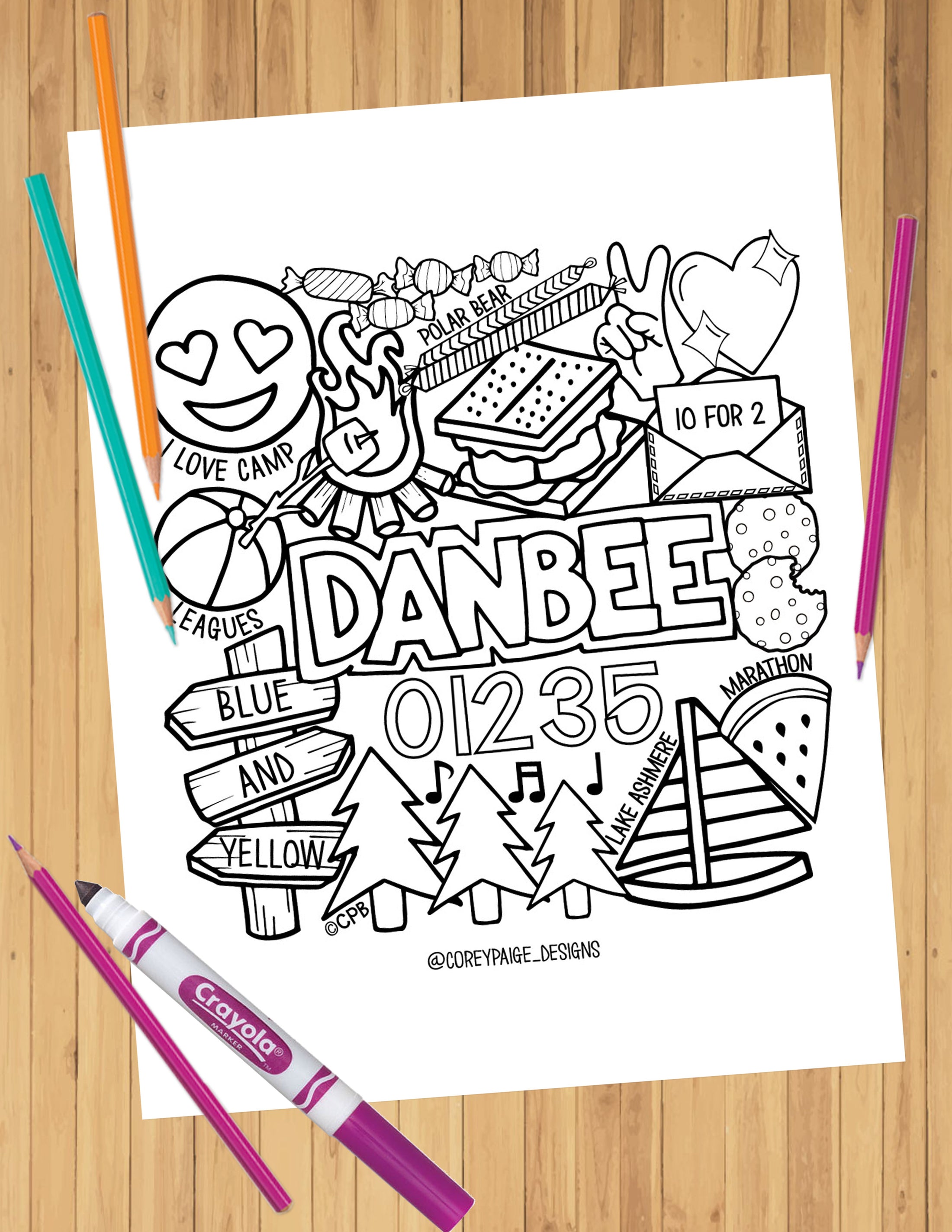 Camp Collage Coloring Sheets