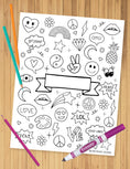 Load image into Gallery viewer, Doodle Icons Name Plate Coloring Sheet
