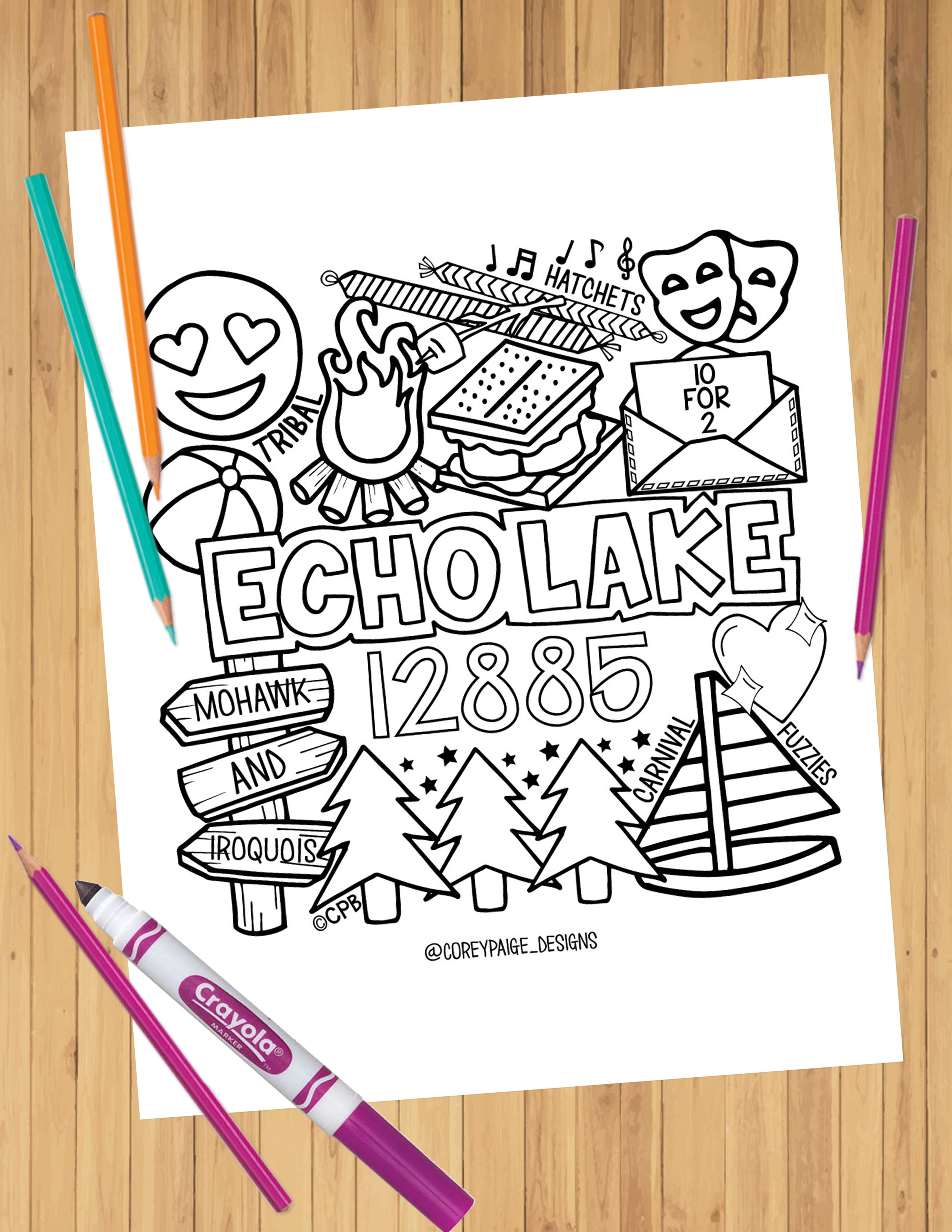 Camp Collage Coloring Sheets