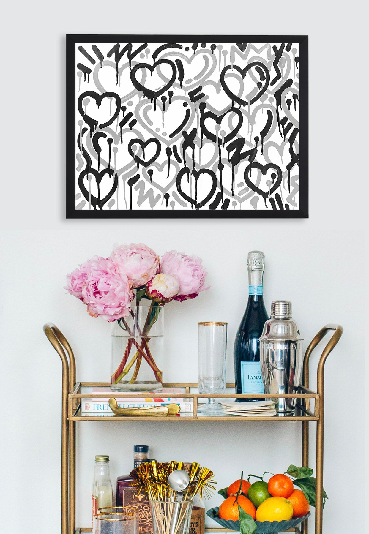 Black and Gray Electric Love Framed Print