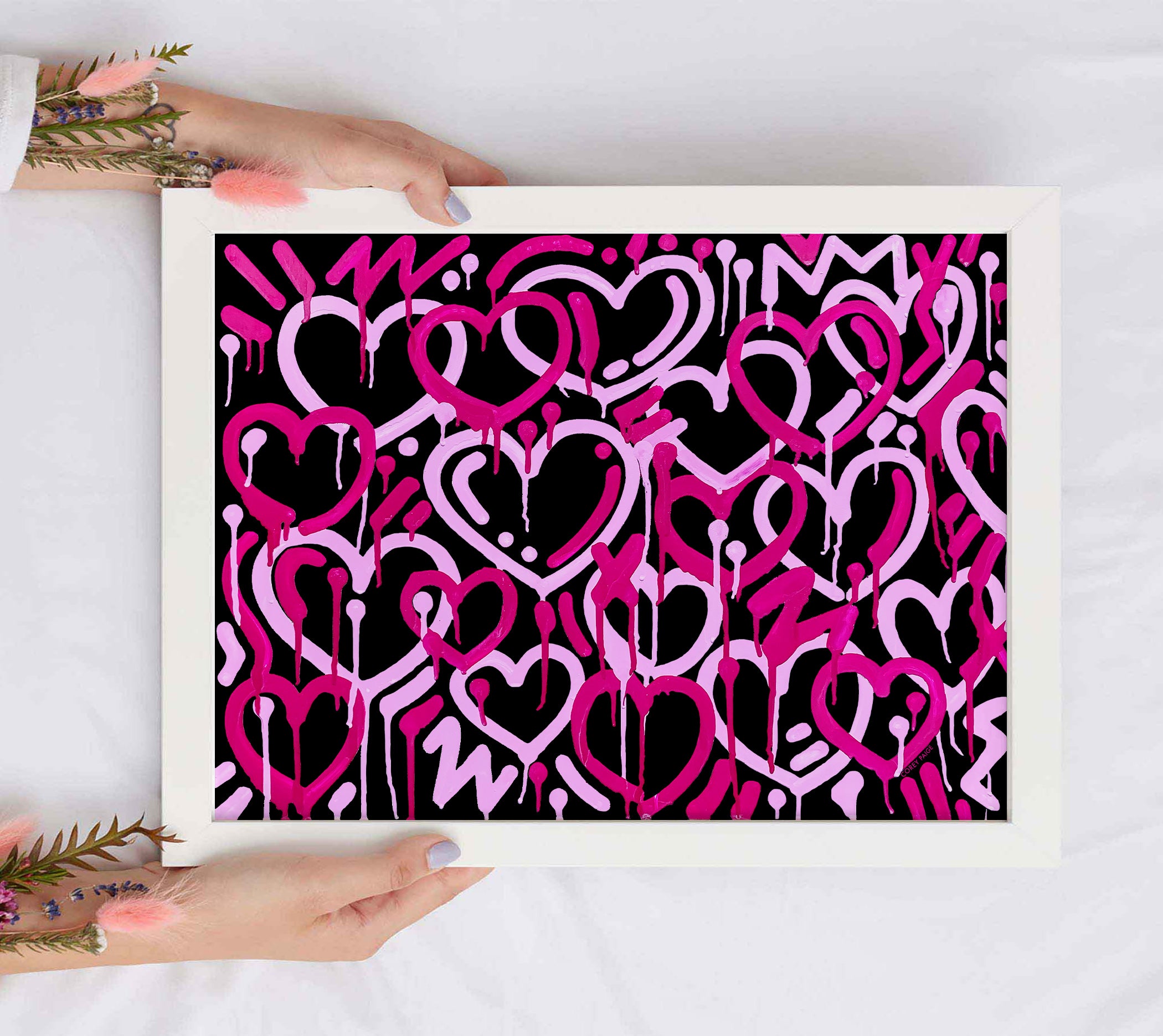 Pink & Black Electric Love Framed Print