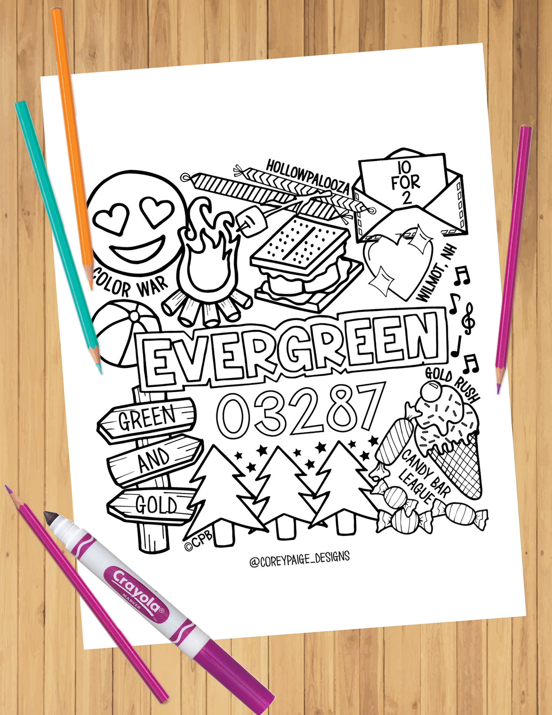 Camp Collage Coloring Sheets