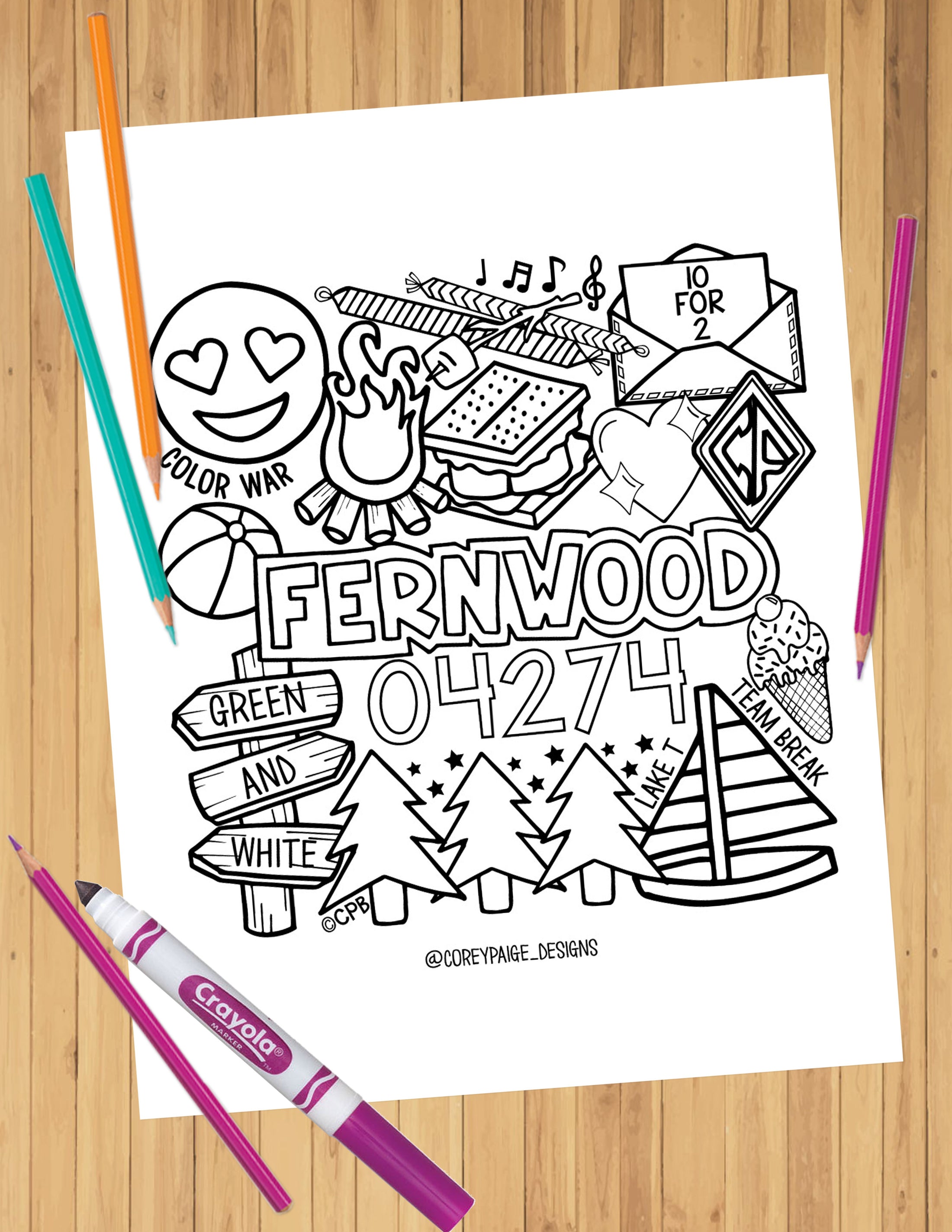 Camp Collage Coloring Sheets