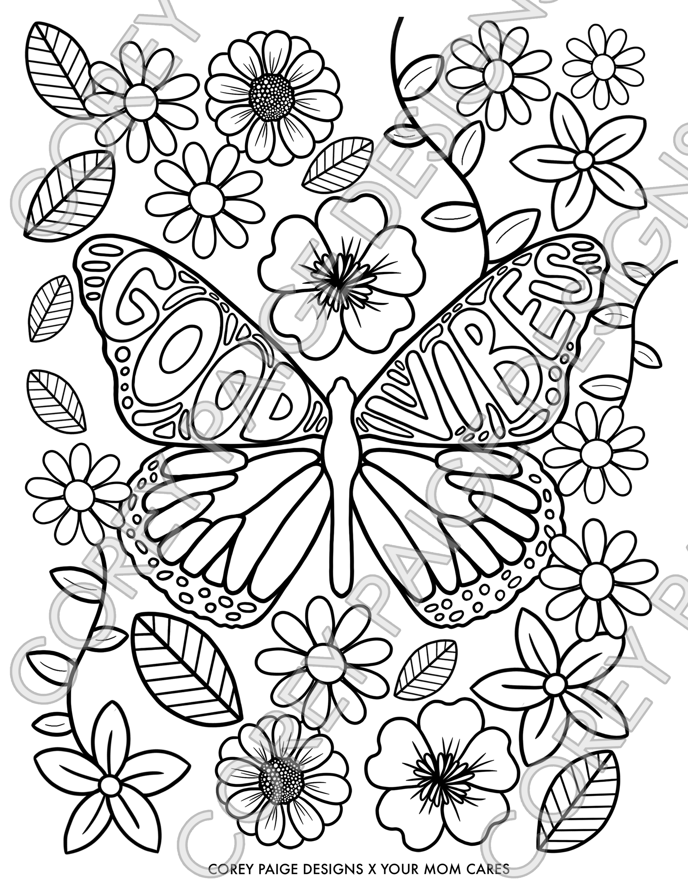 Good Vibes Butterfly Coloring Sheet