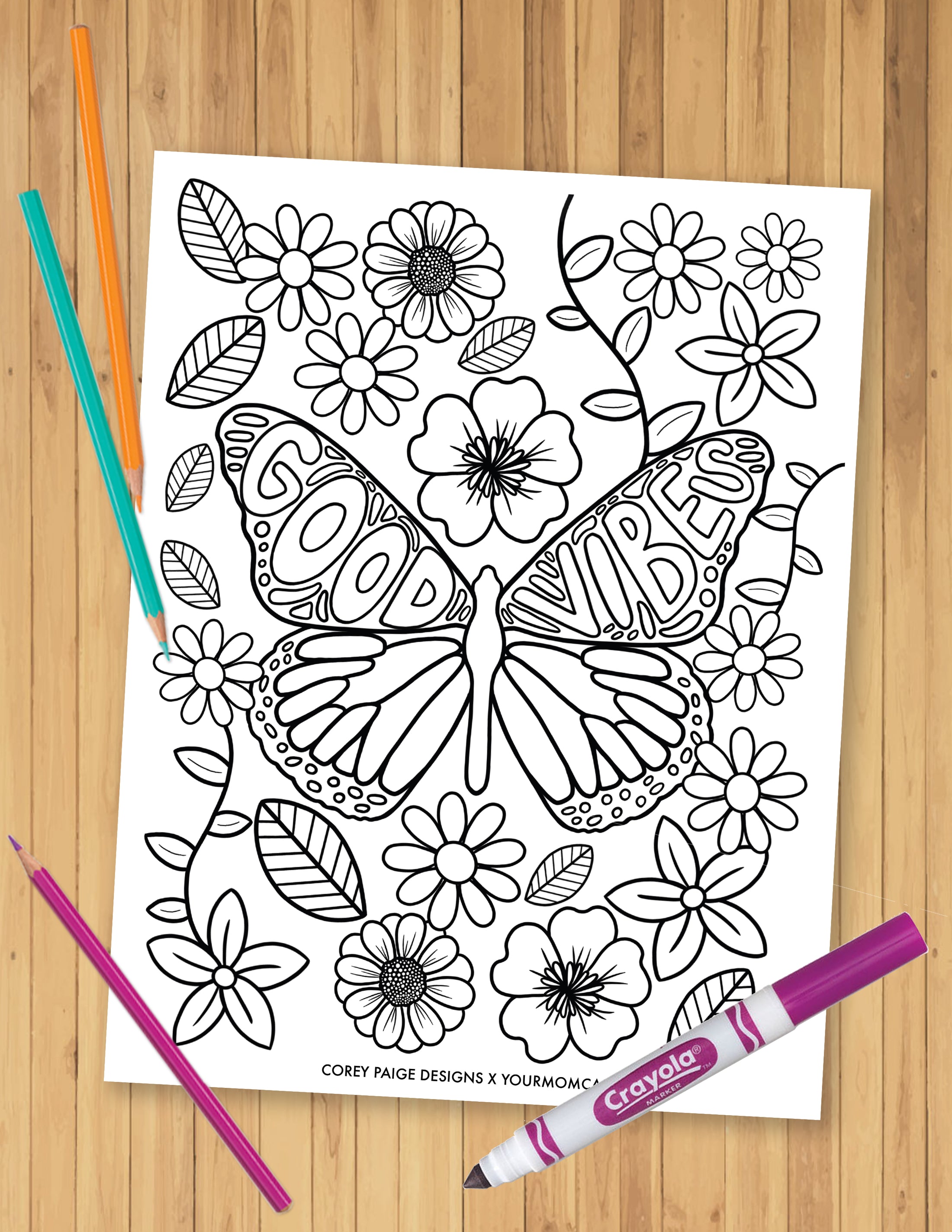 Good Vibes Butterfly Coloring Sheet