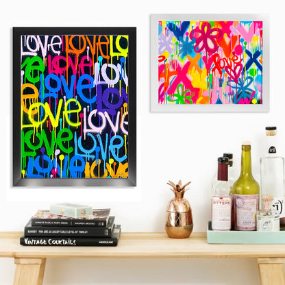 Rainbow & Black Graffiti Love Framed Print