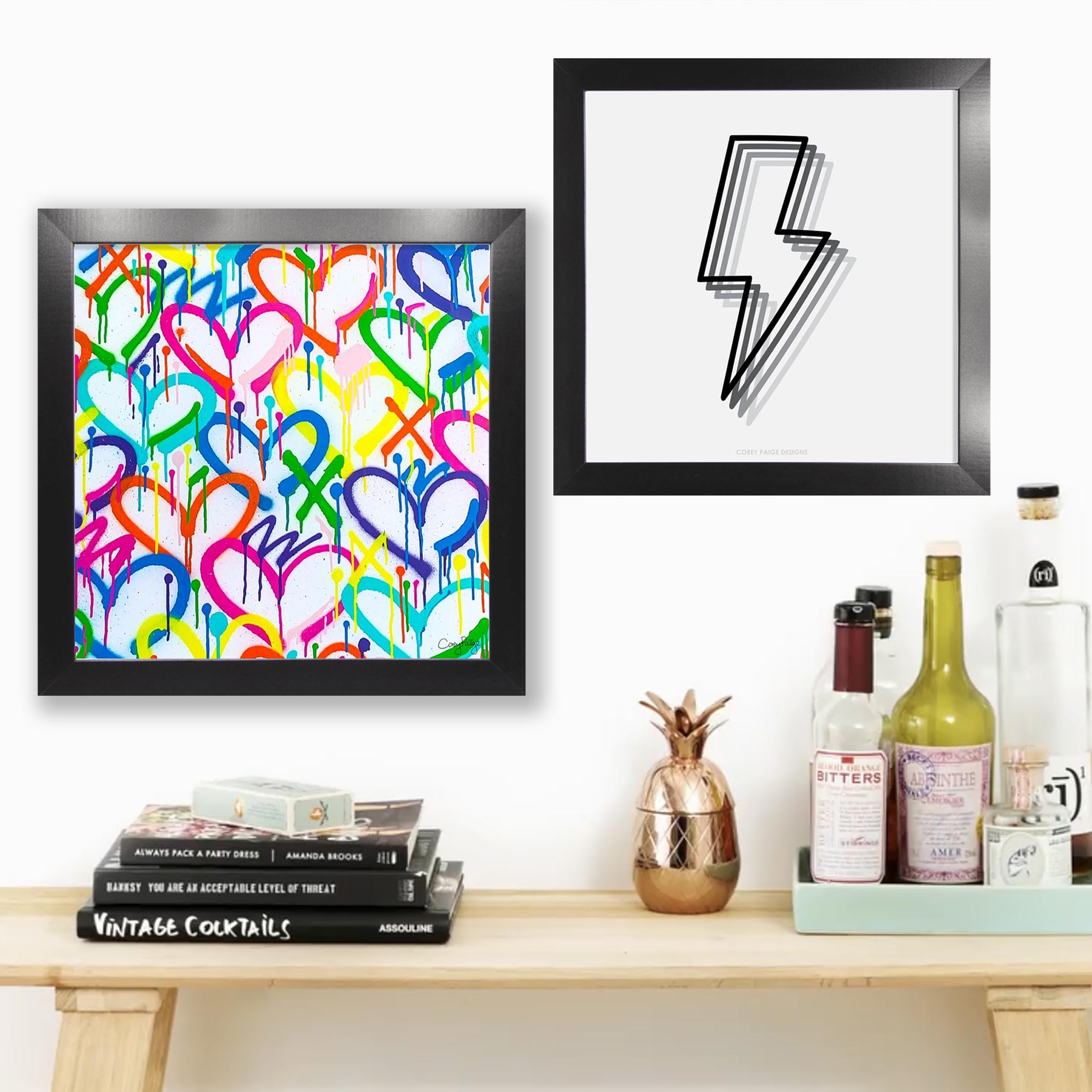 Rainbow Graffiti Hearts Framed Print