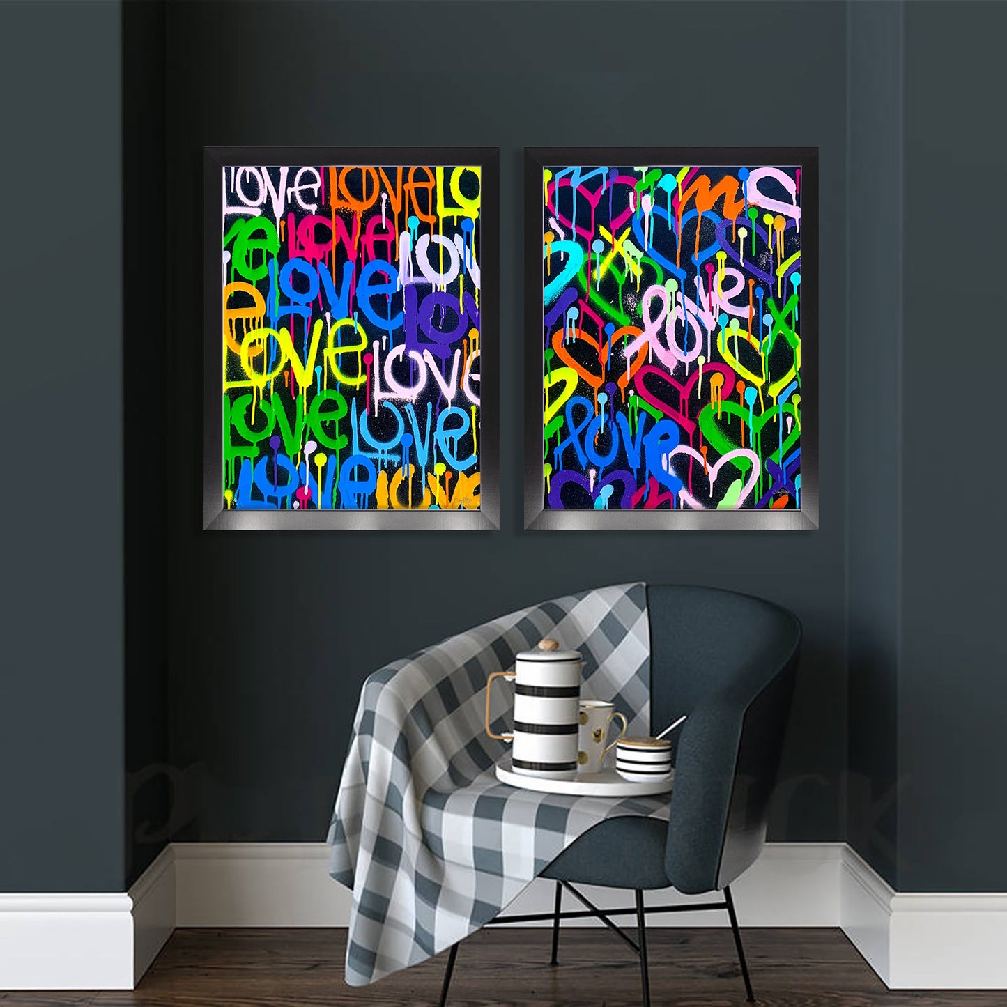 Rainbow & Black Graffiti Love Framed Print