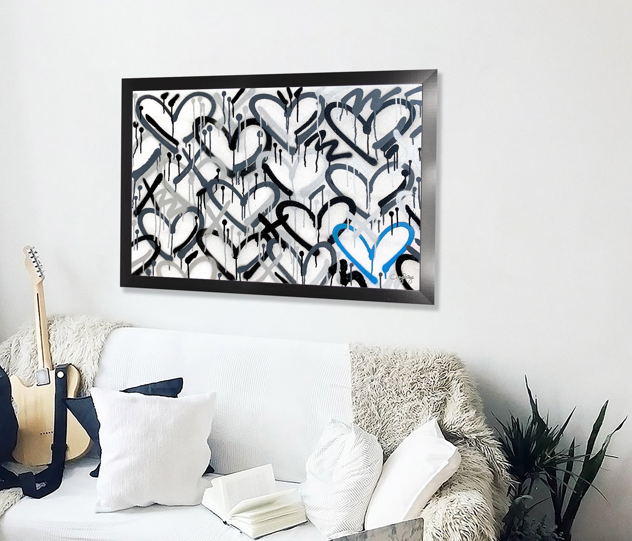 Gray Graffiti Accent Heart Framed Print