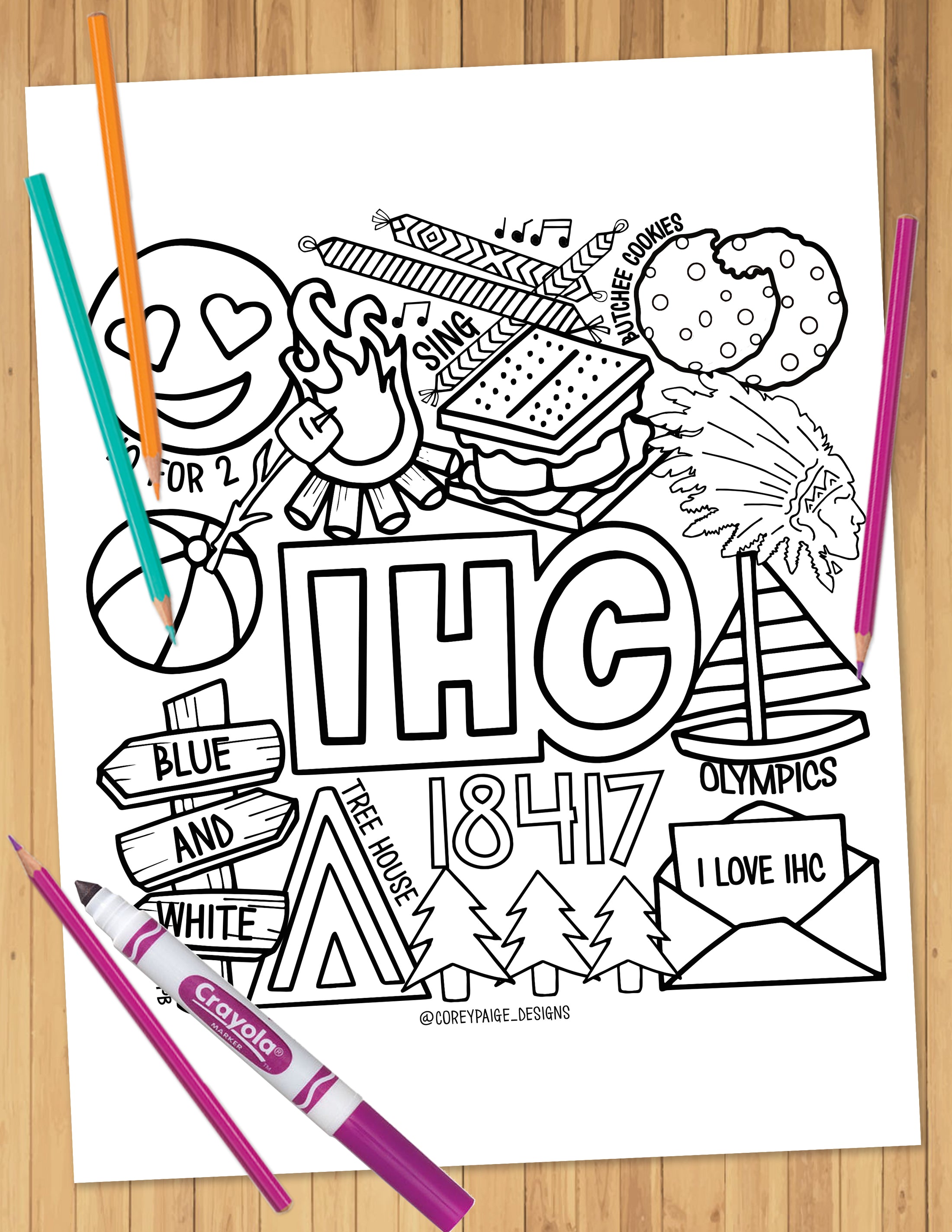Camp Collage Coloring Sheets