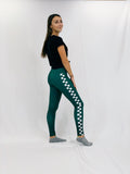 Green & White Side Seam Checkered Leggings