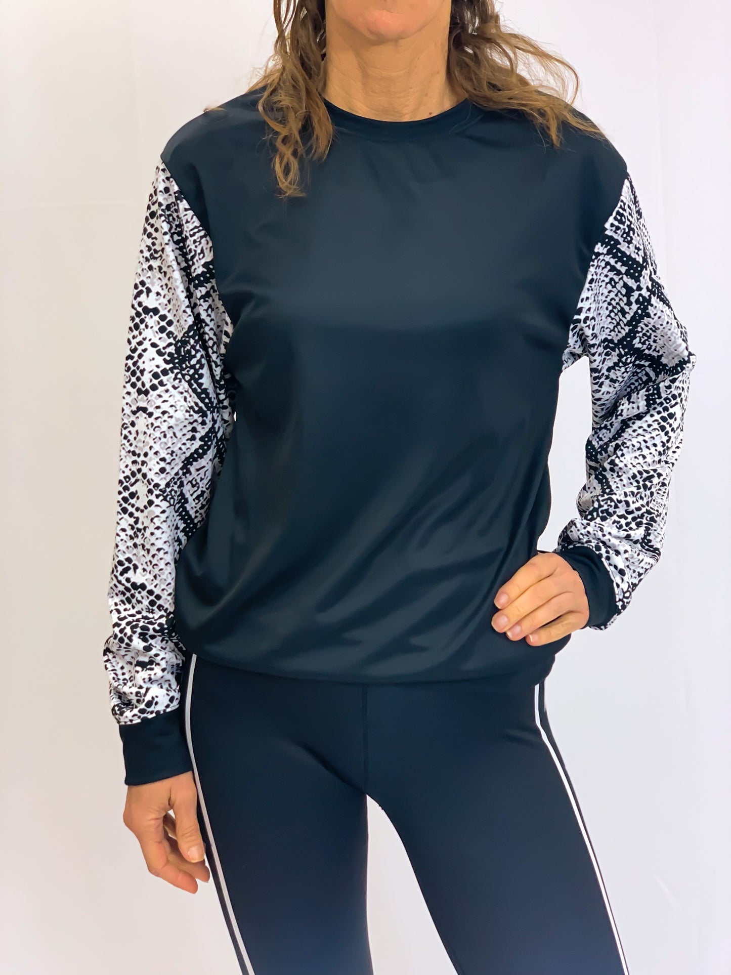 Snakeskin Sleeves Crew Neck Sweatshirt