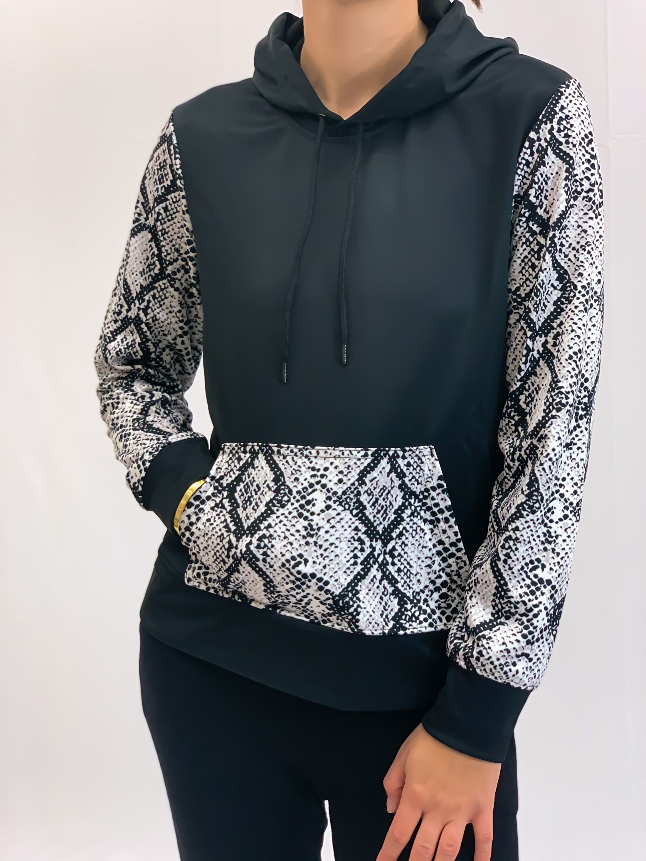 Snakeskin Sleeves Hooded Sweatshirt