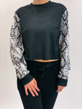 Load image into Gallery viewer, Snakeskin Sleeves Cropped Crew Neck Sweatshirt
