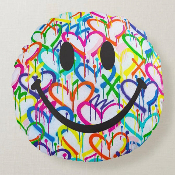 Rainbow Graffiti Hearts Happy Face Painting Pillow