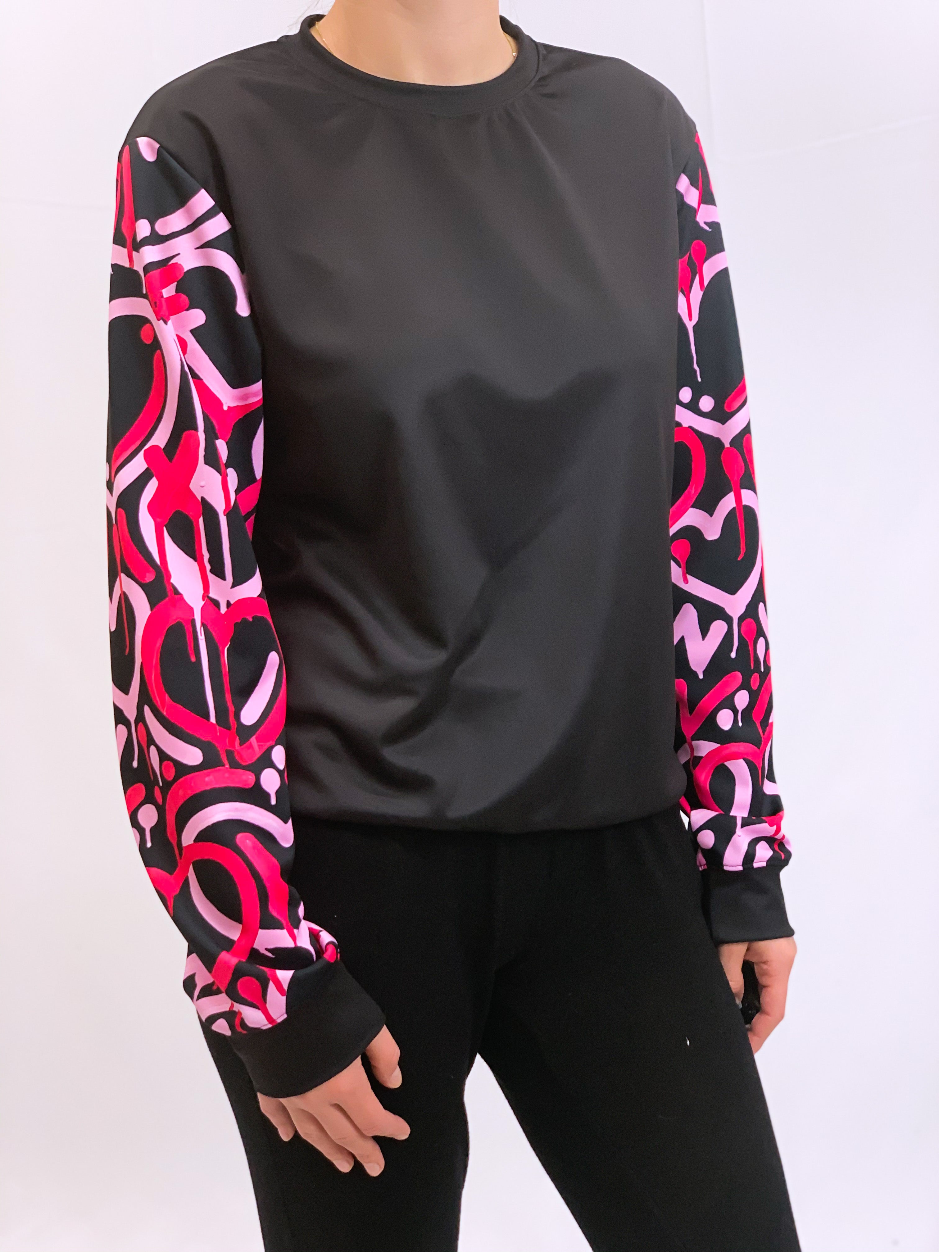 Pink Electric Love Black Crew Neck Sweatshirt