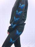 Blue Butterflies Black Crew Neck Sweatshirt