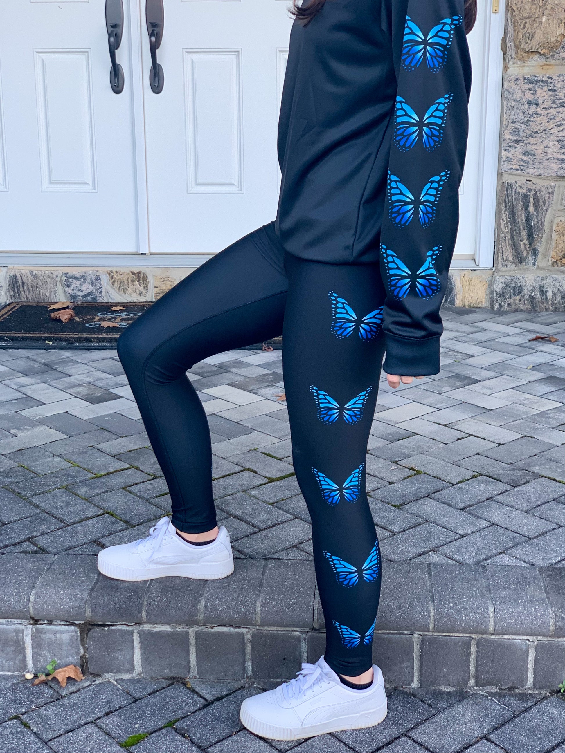 Blue Butterflies Black Leggings – CoreyPaigeDesigns