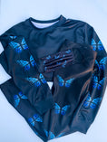 Load image into Gallery viewer, Blue Butterflies Black Crew Neck Sweatshirt
