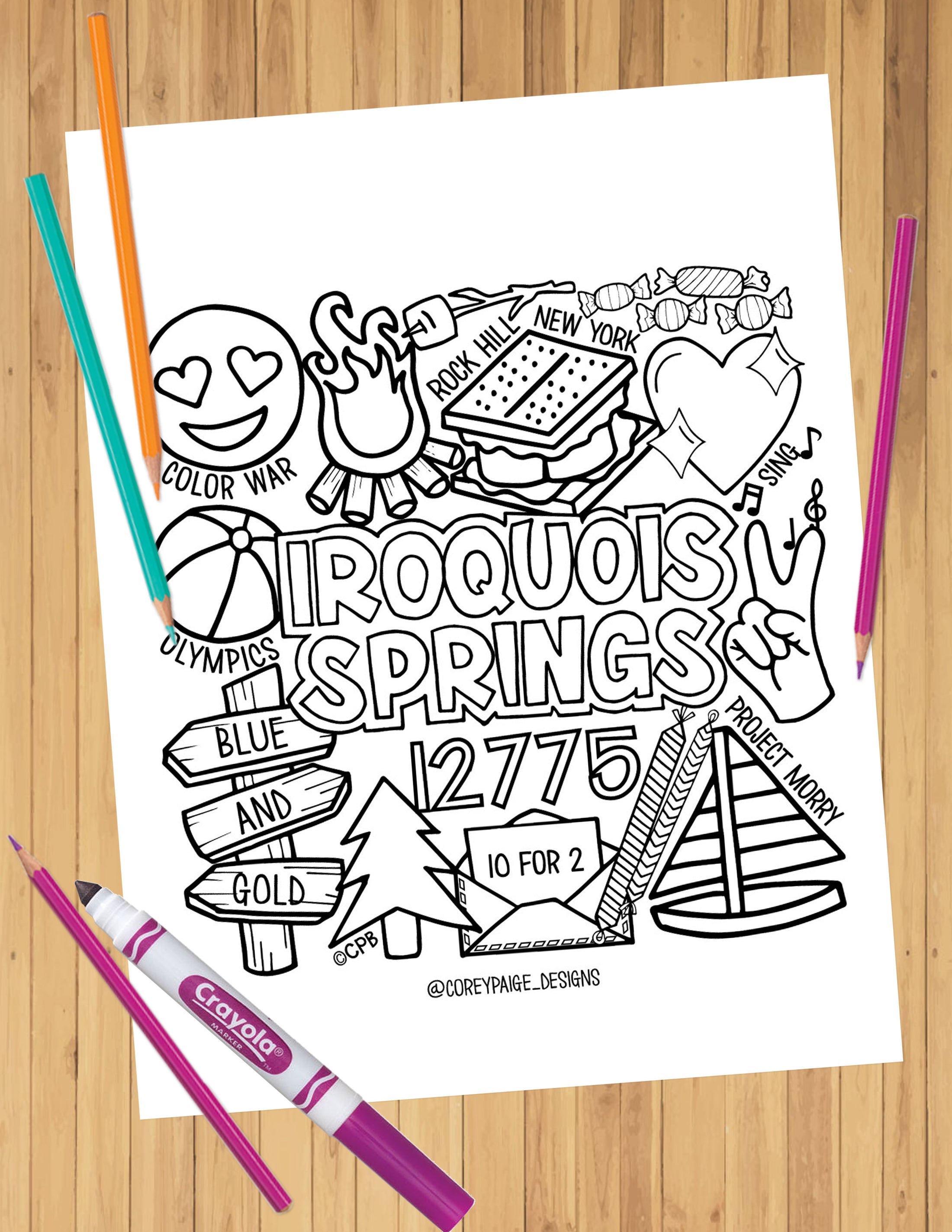 Camp Collage Coloring Sheets
