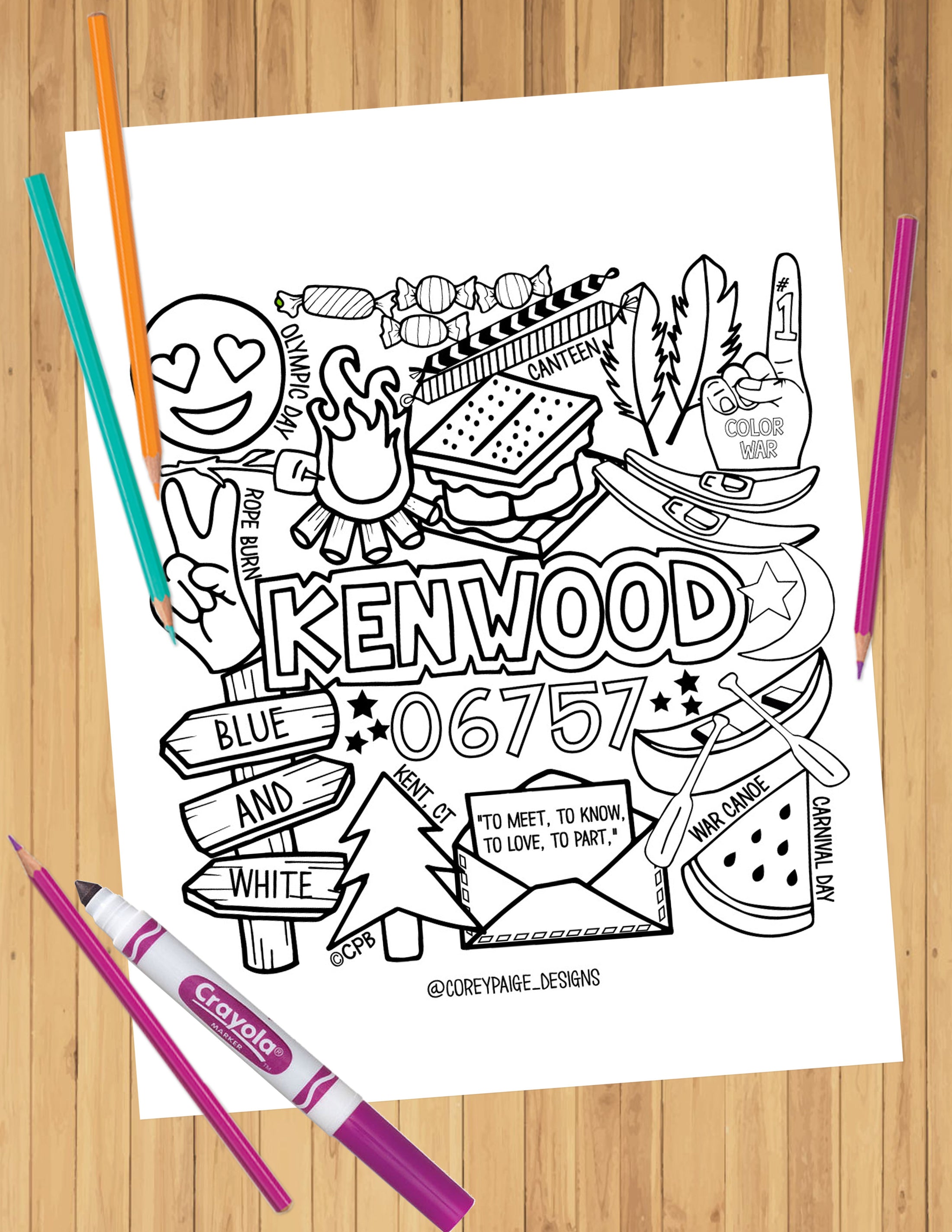 Camp Collage Coloring Sheets