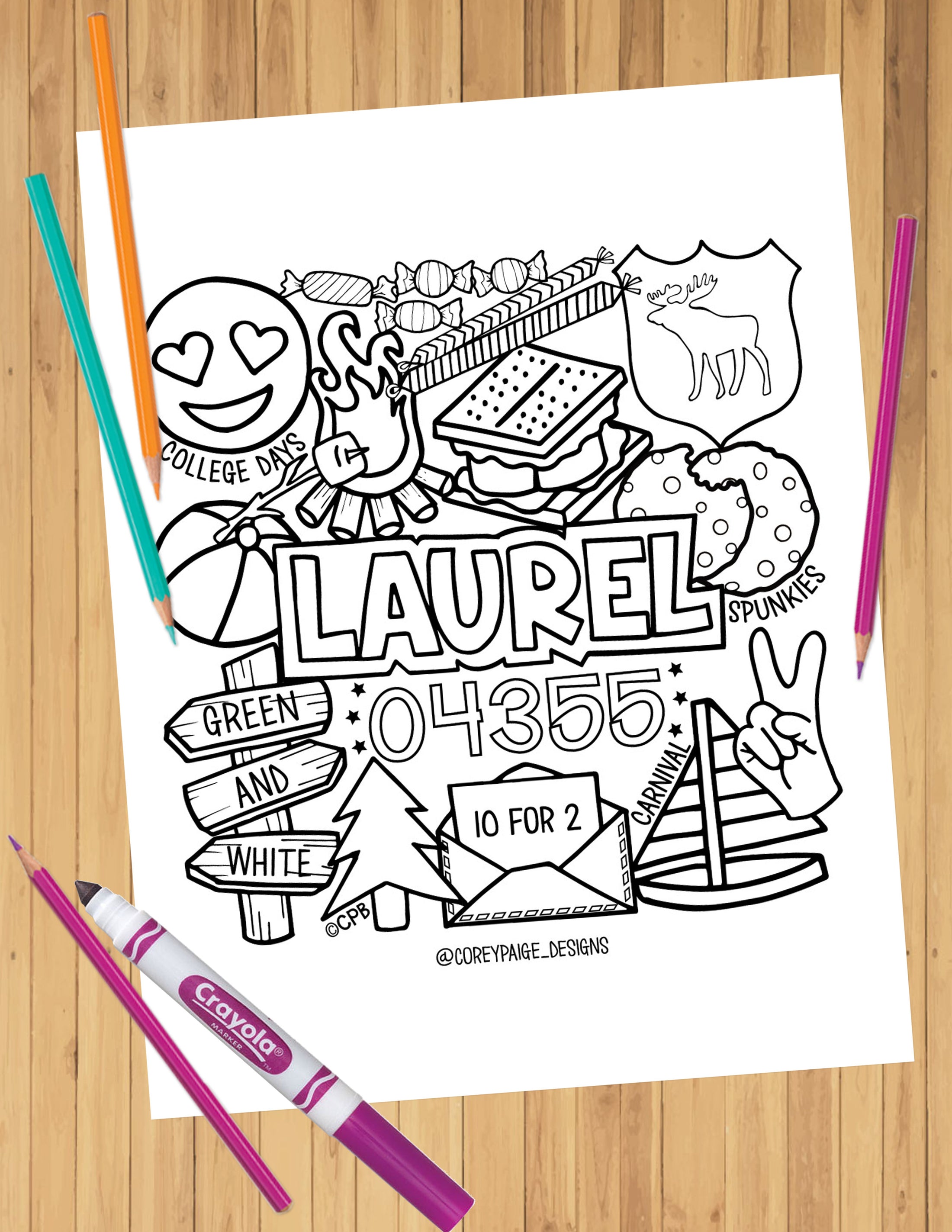 Camp Collage Coloring Sheets
