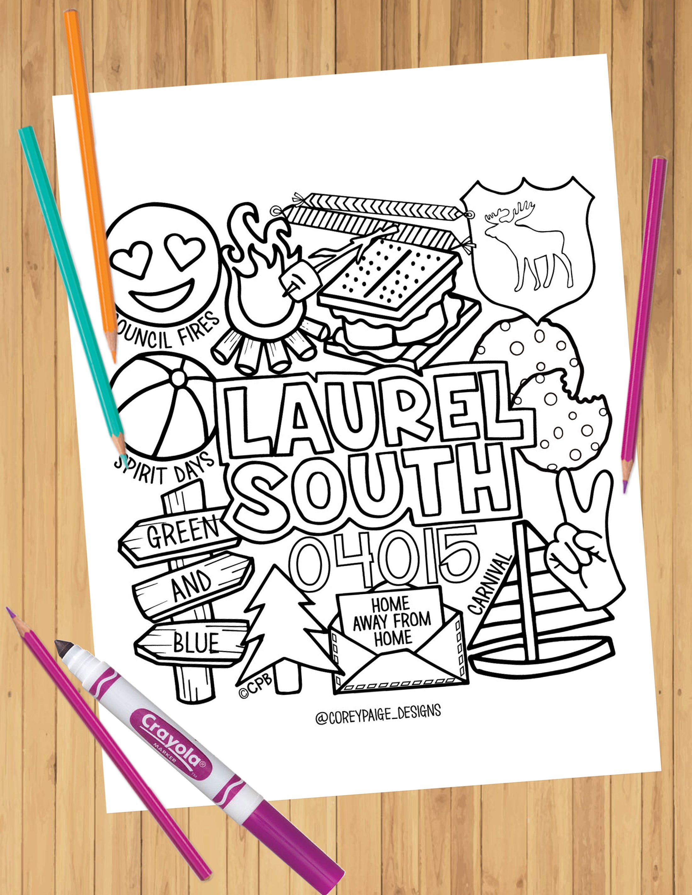 Camp Collage Coloring Sheets