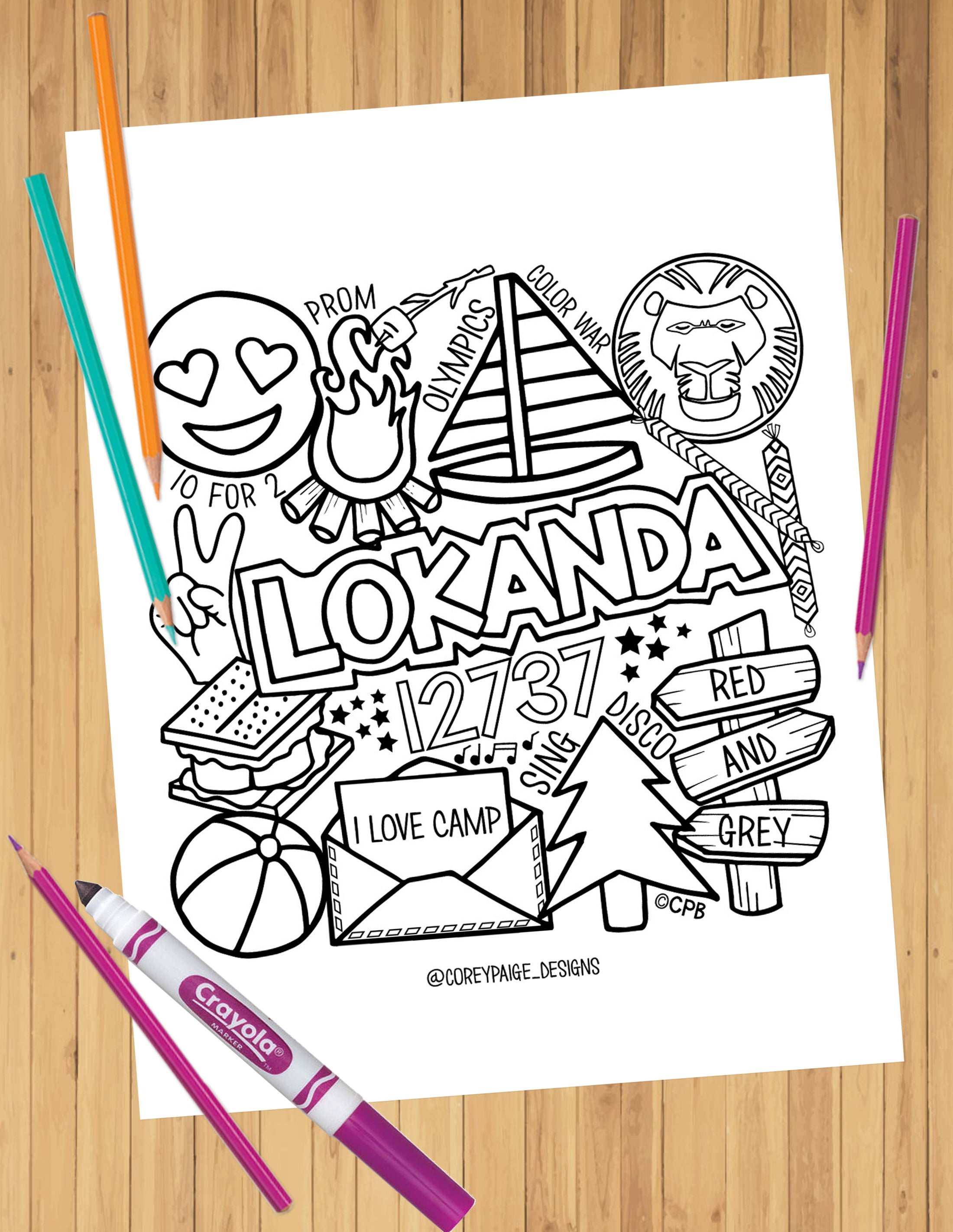 Camp Collage Coloring Sheets
