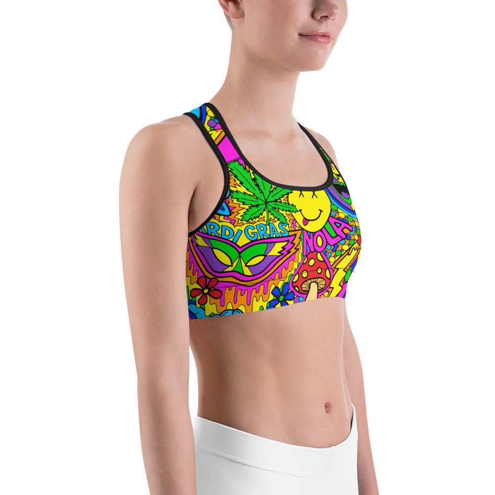 Mardi Gras Collage Sports Bra