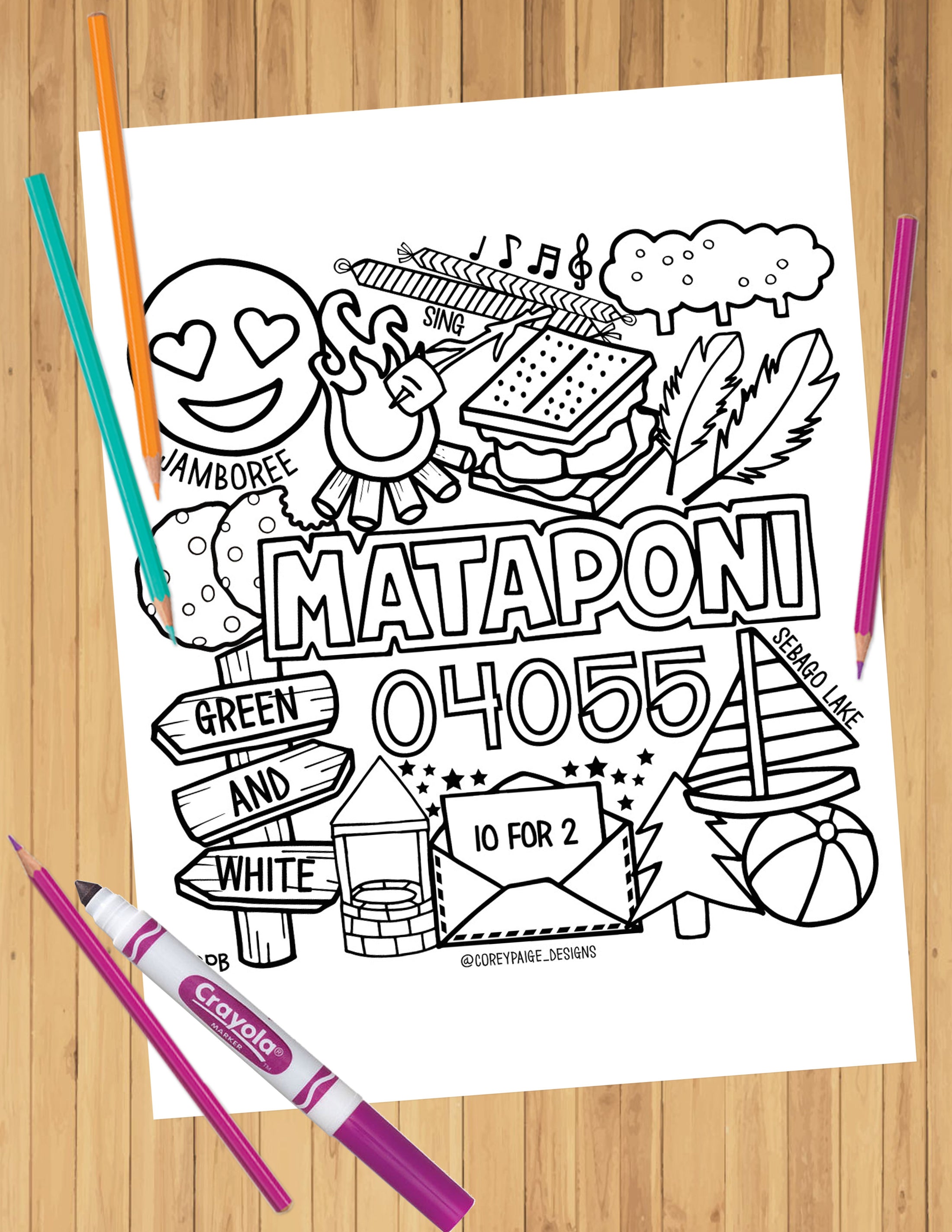 Camp Collage Coloring Sheets