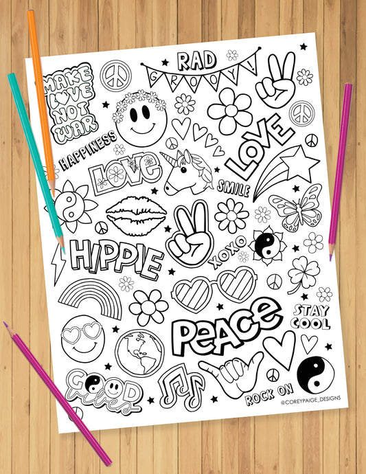 Peace and Love Coloring Sheet