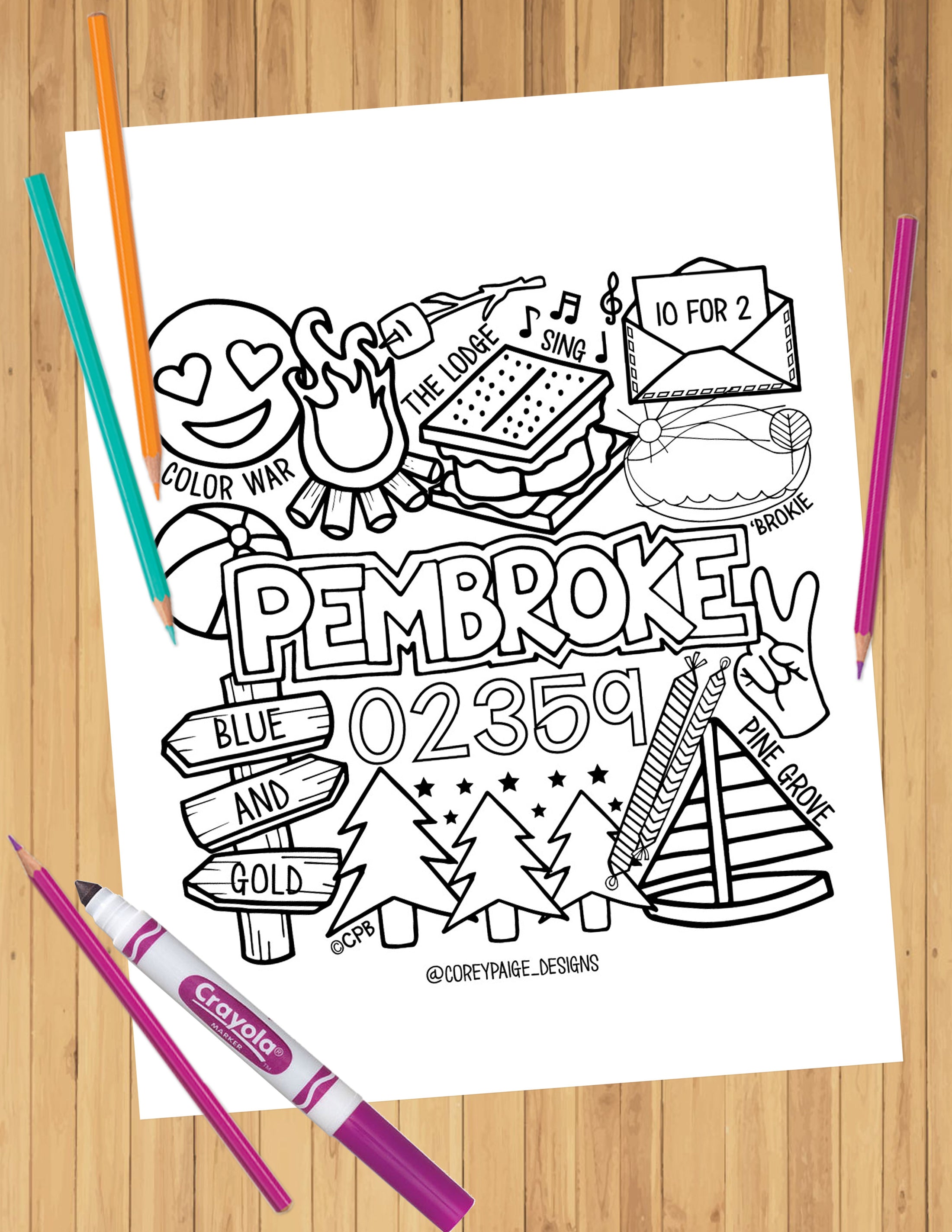 Camp Collage Coloring Sheets